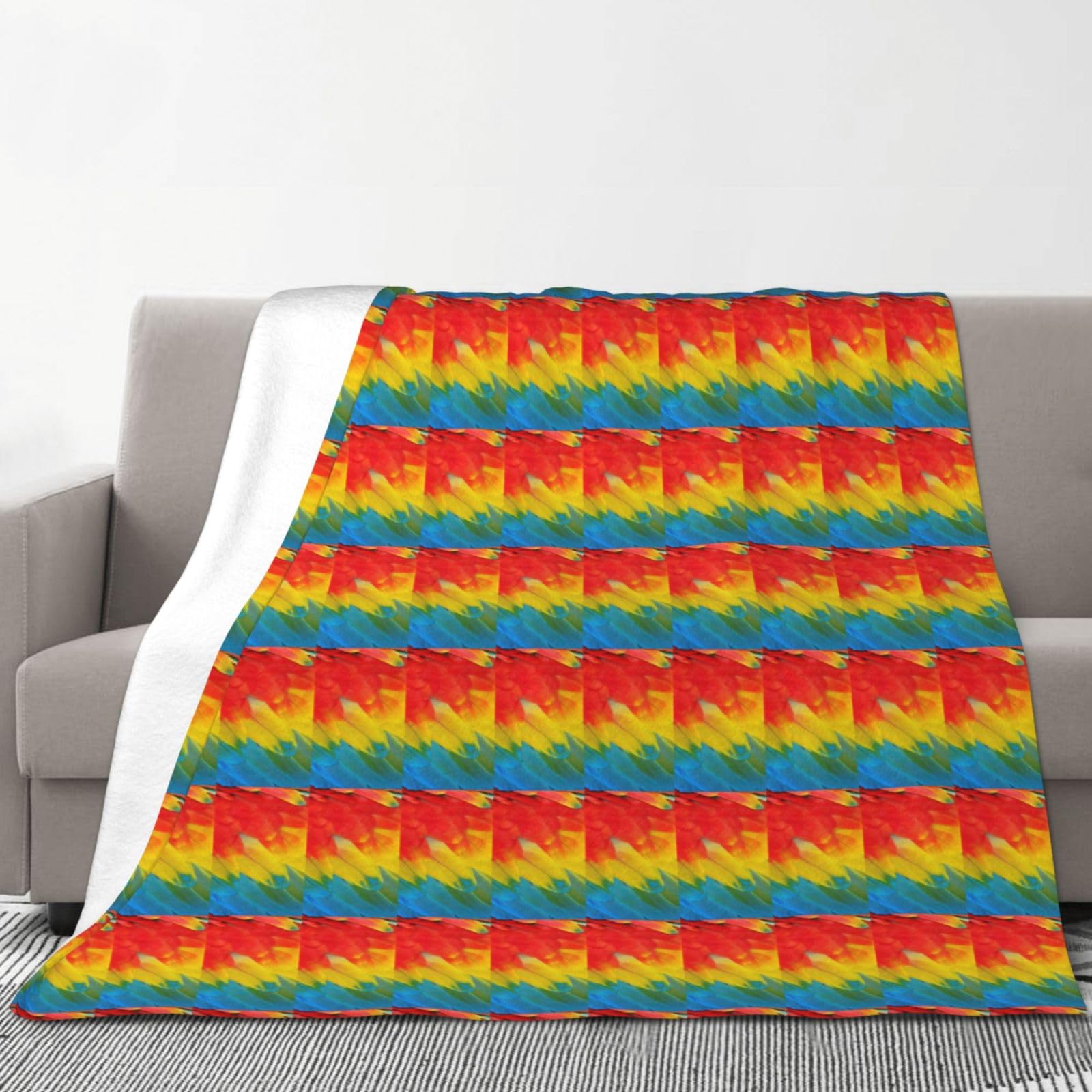 Fantastique couverture en flanelle avec imprimé plumes de perroquet, 177,8 x 203,2 cm, confortable et chaude, couverture d'hiver pour camping ou voyage
