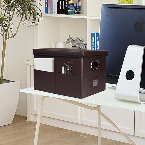 Miniatura 5 de AmasSmile Organizador de archivos de cuero con tapas para oficina, organizador de documentos plegable con asa para almacenamiento de cartascarpetas