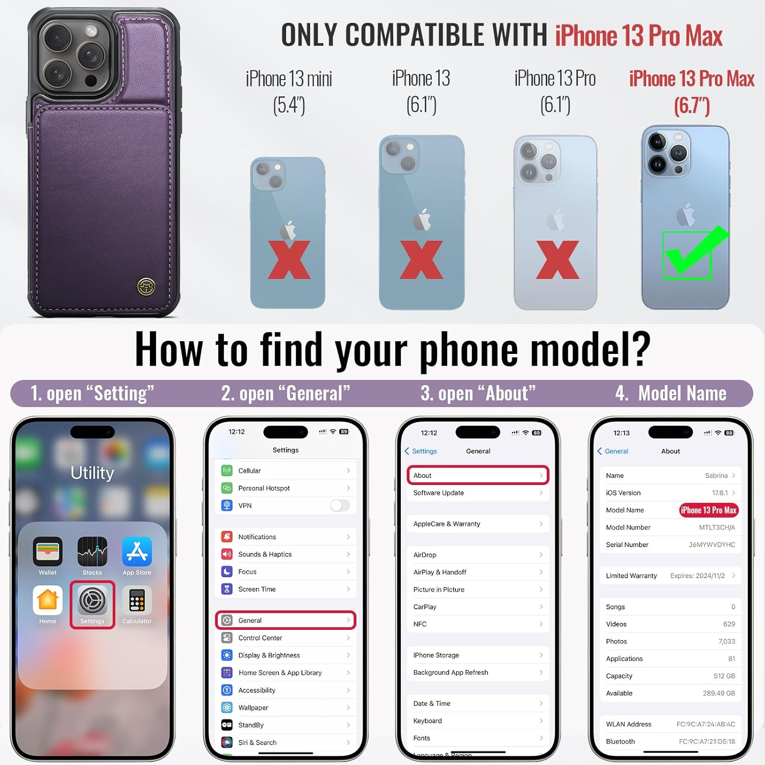 Vinich for iPhone 13 Pro Max Wallet Case with Card Holder, RFID Blocking Credit Slots Kickstand Shockproof Phone Cover Fit for iPhone 13 Pro Max 6.7" Purple - Image 2