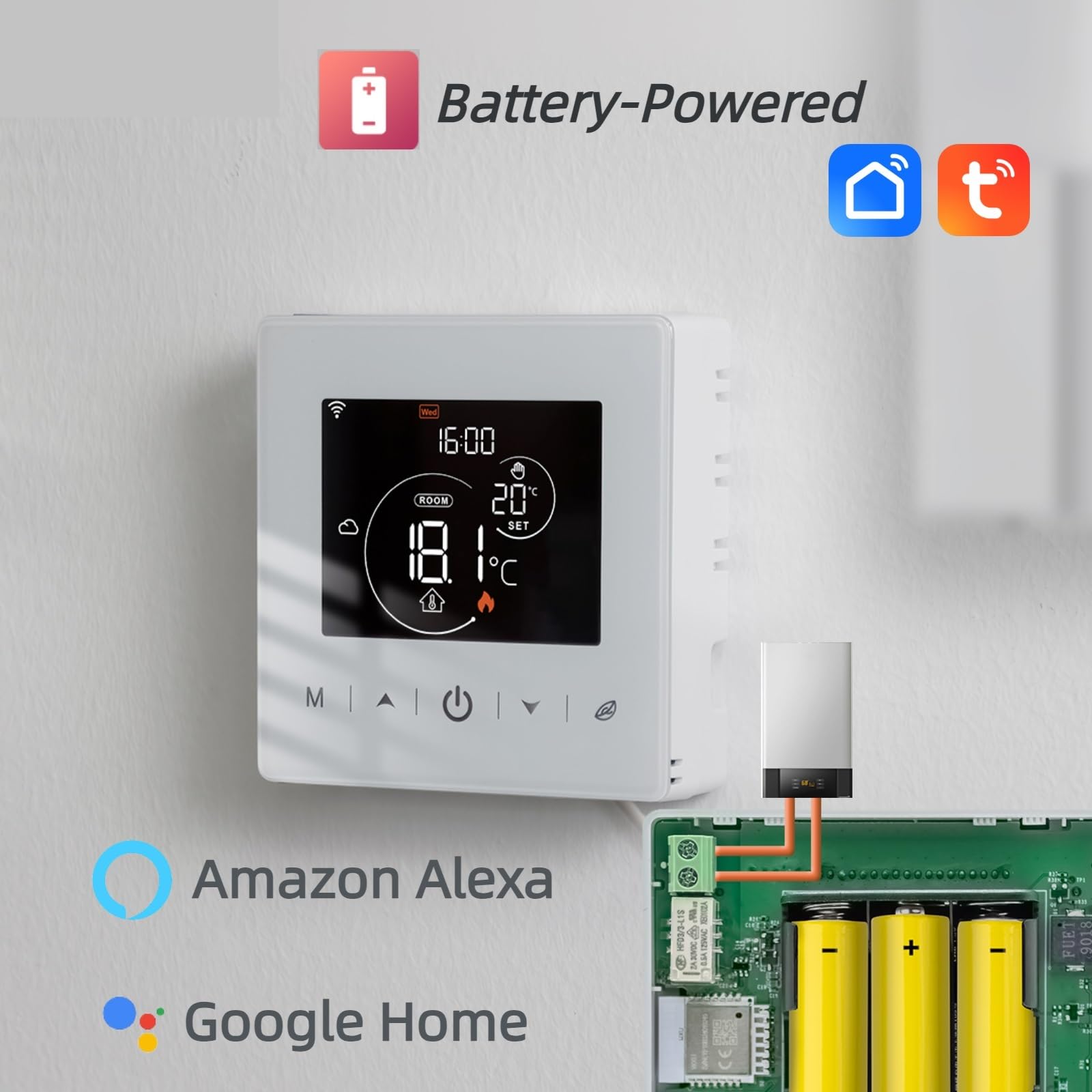 Termostato WIFI Termoregolatore alimentato a batteria Adatto for caldaia a gas Smart Life Funziona con Alexa Google Home
