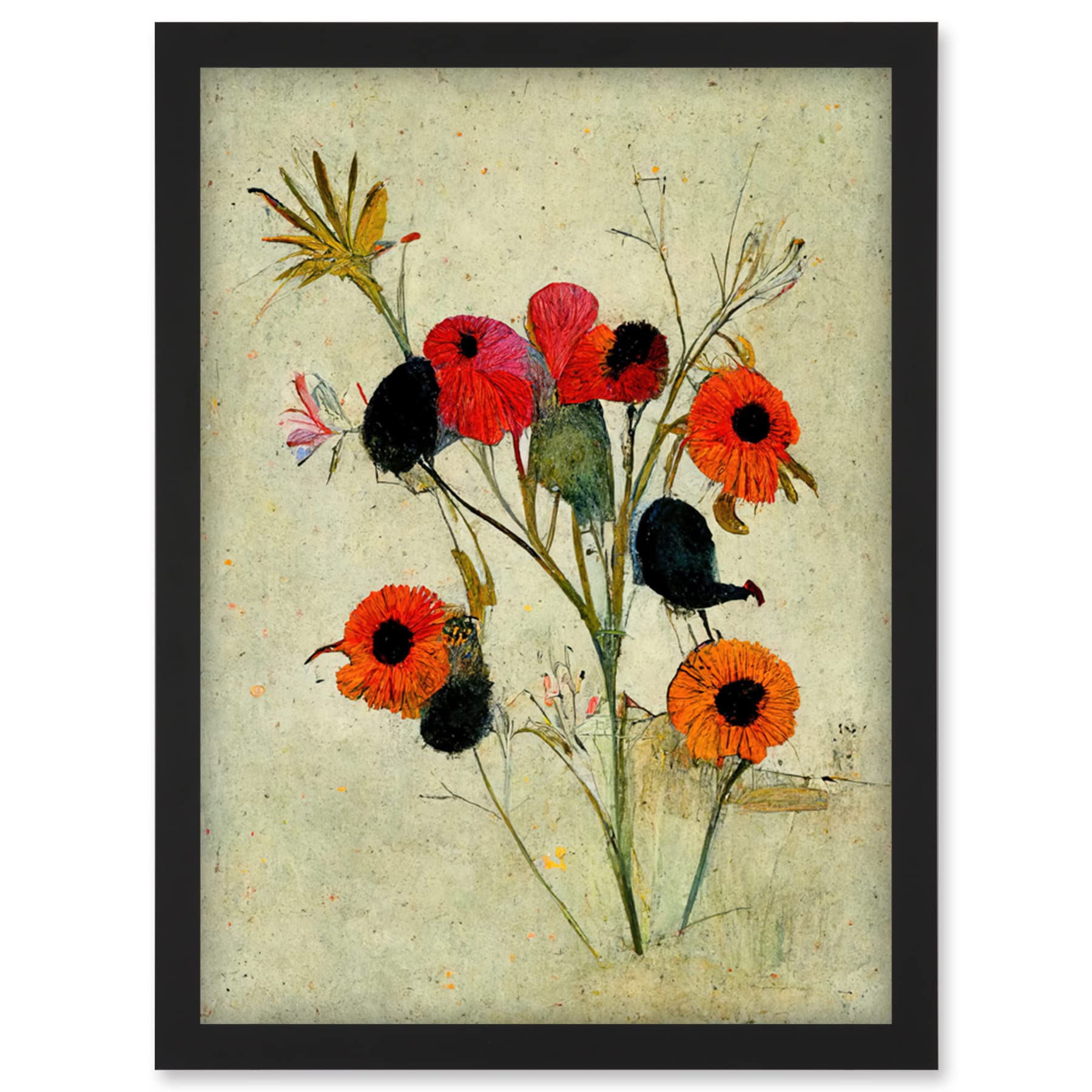 Doppelganger33 LTD Poppy Flowers Colourful Floral Abstract Artwork Framed Wall Art Print A4