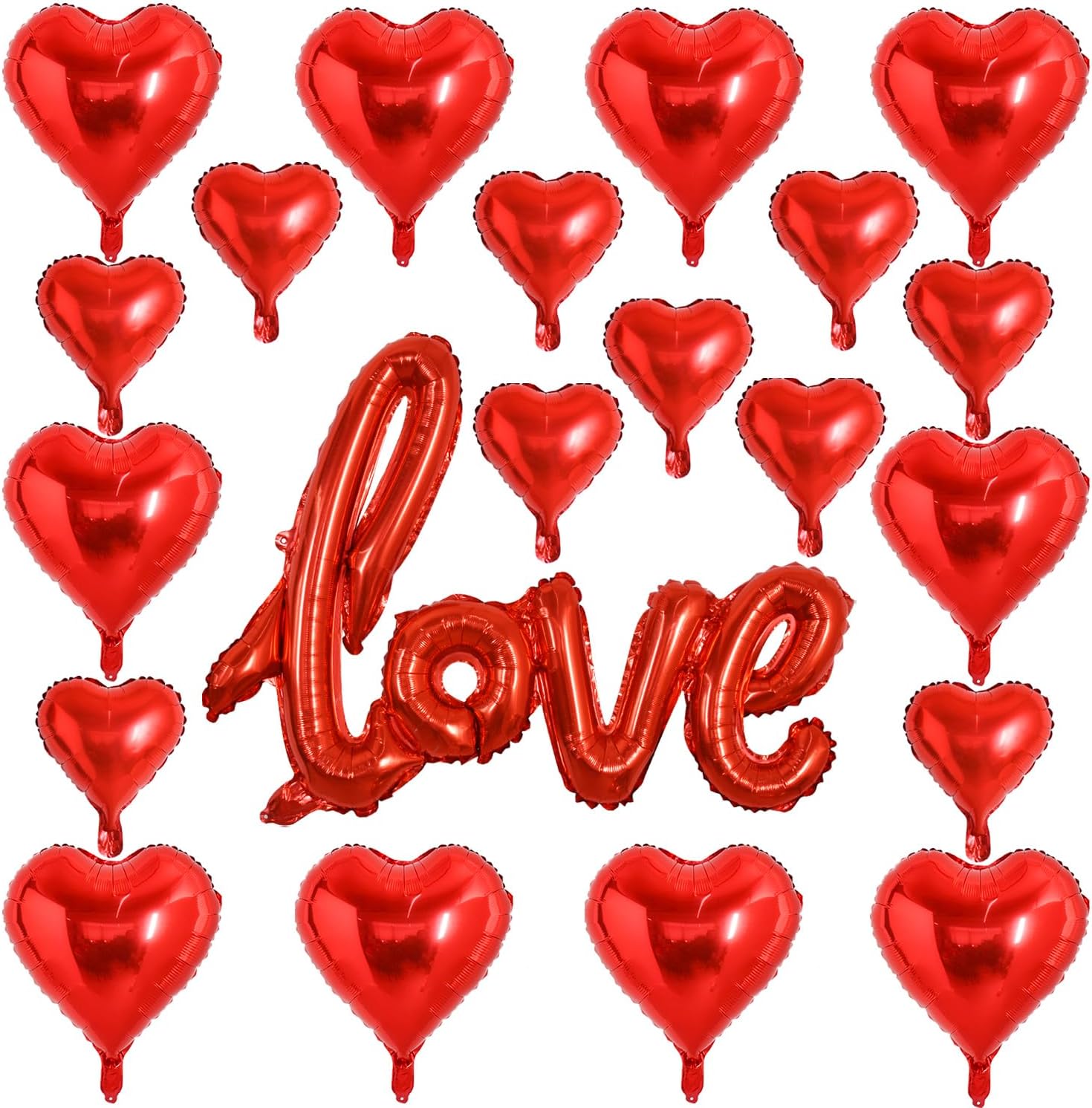 TONIFUL Valentine's Day Balloons Red Heart Balloons and Red Love Balloon Kit Romantic Valentine’s Day Foil Mylar Decoration for Wedding Bridal Shower Anniversary Engagement Party Supplies(21PCS)
