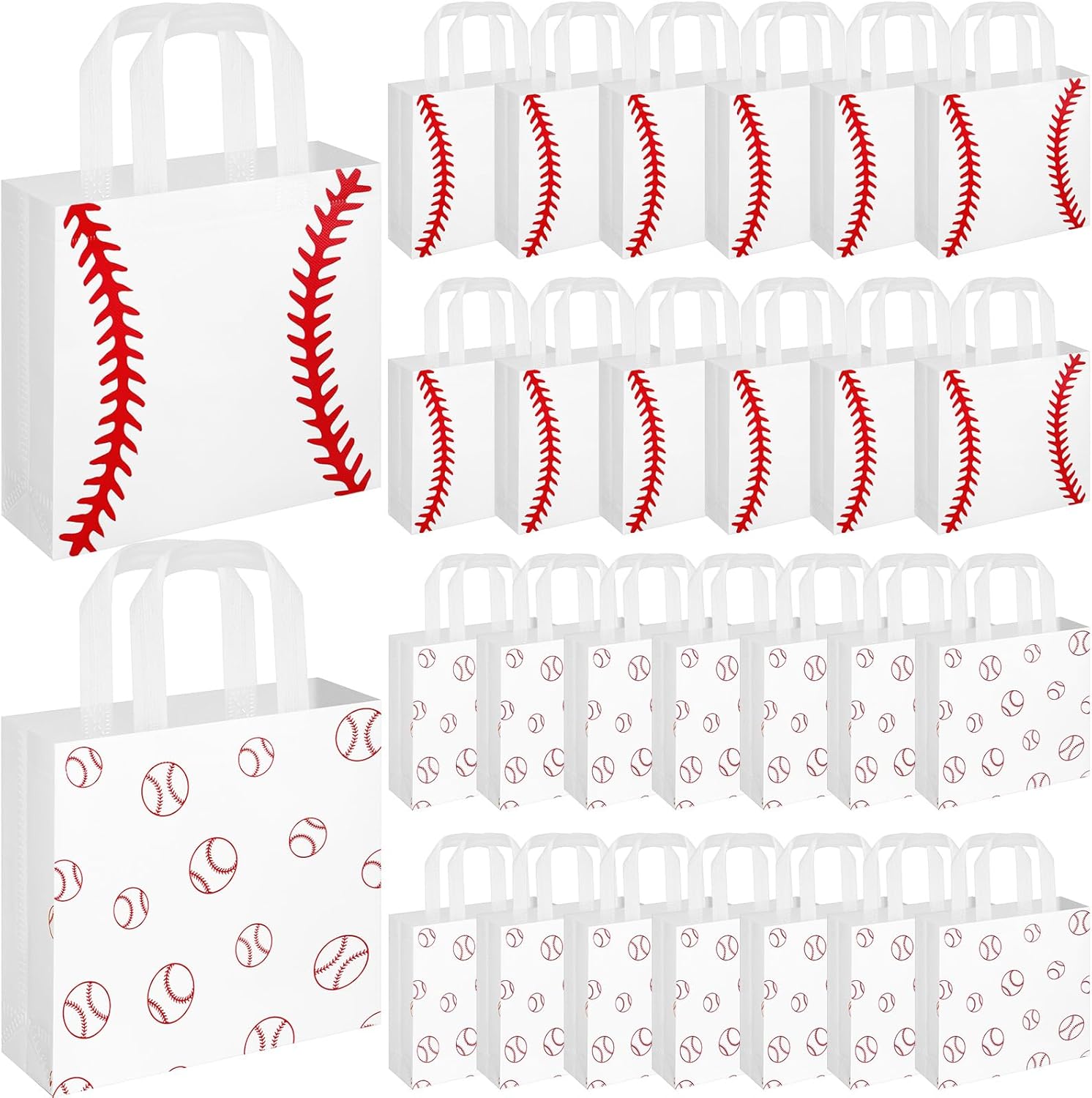 Sweetude 24 Pcs Baseball Gifts Bags Non-woven Sport Party Favor Bags with Handles 7.9 x 7.9 x 3.15 Inches Ball Themed Goodies Candy Treat Packing for Sports Birthday Baby Shower Party Supplies