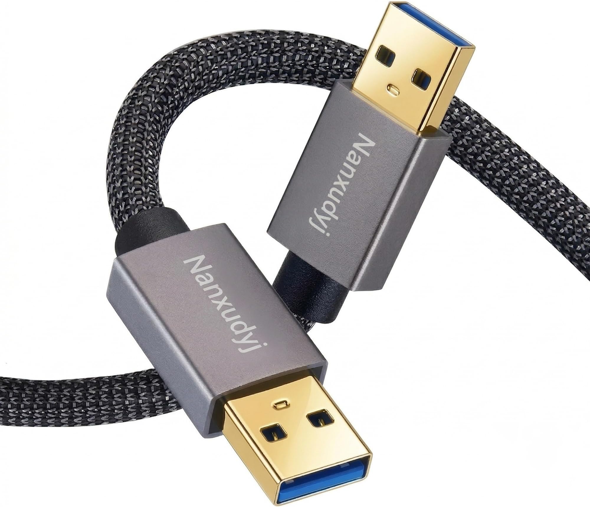 USB 3.0 Male to Male Cable 2FT, 5Gbps High Speed Type A to A Double USB Cord, Gold-Plated Nylon Braided Aluminum for Hard Drive Enclosure,Laptop,Cooling Pad,DVD Player,TV,Car Stereo, Modem