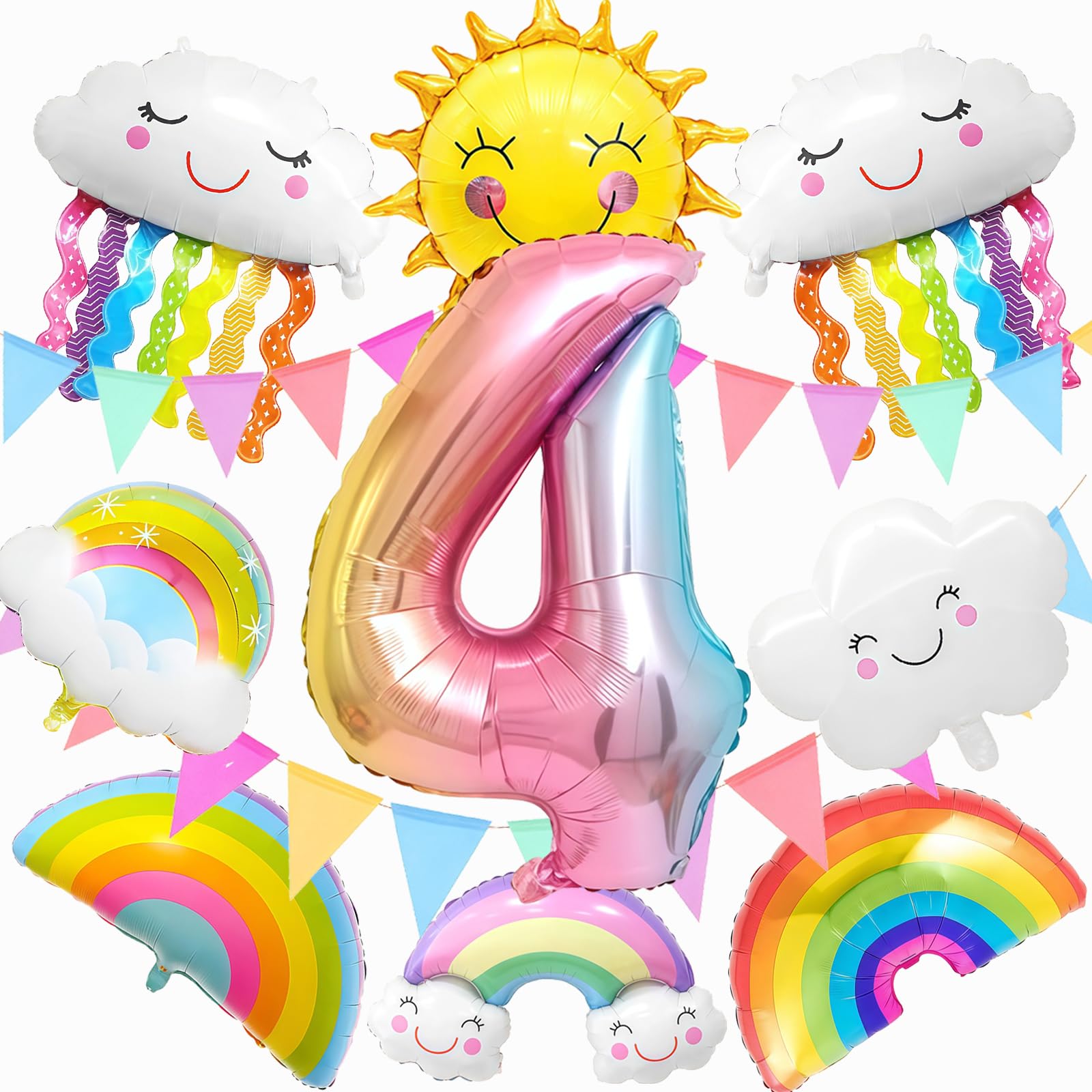 11 Stück Regenbogen Deko Kindergeburtstag Set,Deko Geburtstag Mädchen,Luftballon 4,Geschenke 4 Jährige Mädchen(4)