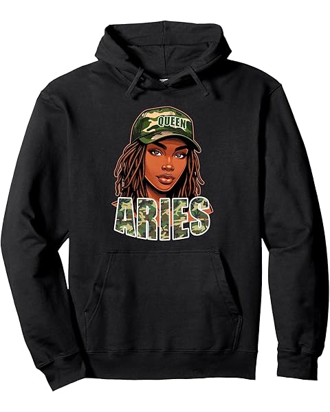 Aries Queen Camo Hat Locs Birthday Black Woman Pullover Hoodie