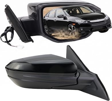 Right Passenger Side Door Mirror For 2016-2021 HONDA CIVIC LX SE Sport with Power Mirror Ajust Manual Fold Non-Heat Match to Black Replace 76208TBAC03ZA; HO13212833 Pins