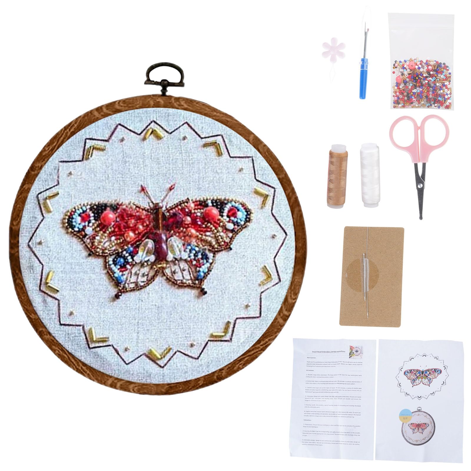 GTYLF Beaded Embroidery Set with 6x6Inch Stitching Hoop Instruction Embroidery Cloth Thread and Needle for Beginner Adult Wall Art