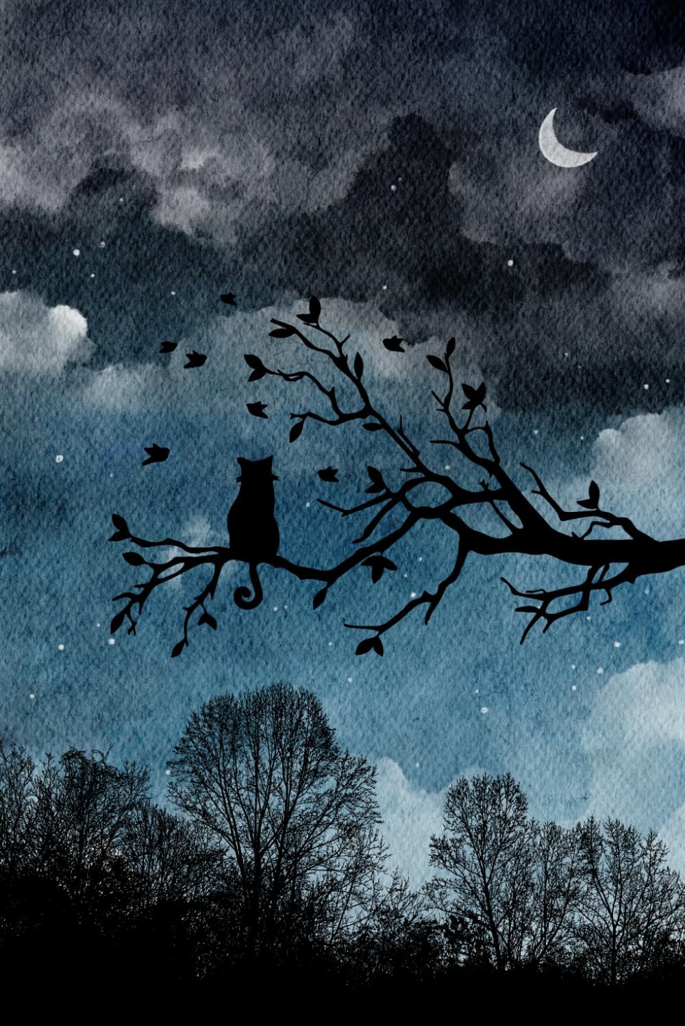 Notebook NO Lines 6x9 60 Sheets 120 pages paperback No Lines Blank Page Cream color paper: Black cat and sky and star