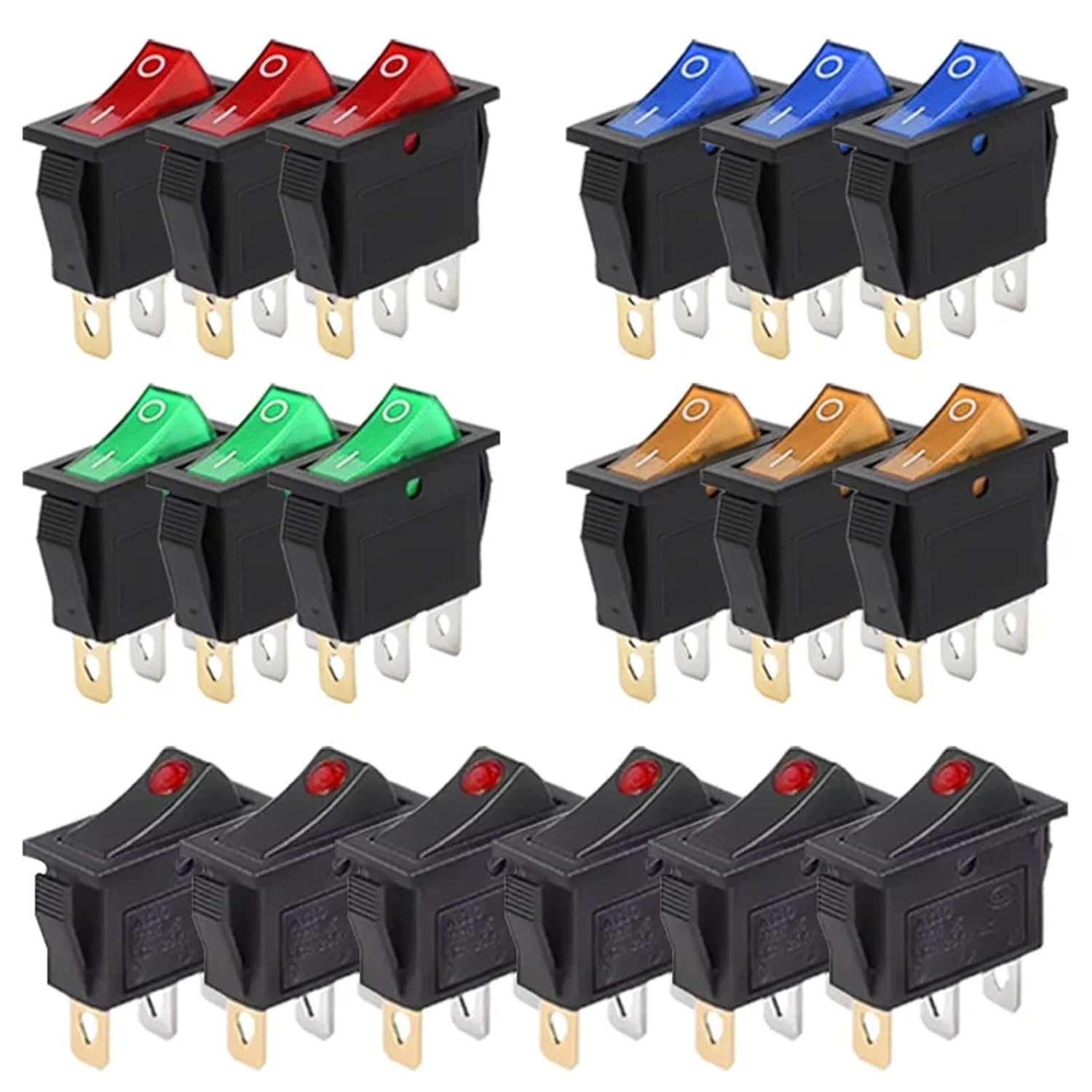 8Pcs KCD3 Rocker Switch Boat-Shape 3 Pin Electrical Equipment Power Switch ON-Off Toggle Switch with LED Light/Red Dot(8pcs)