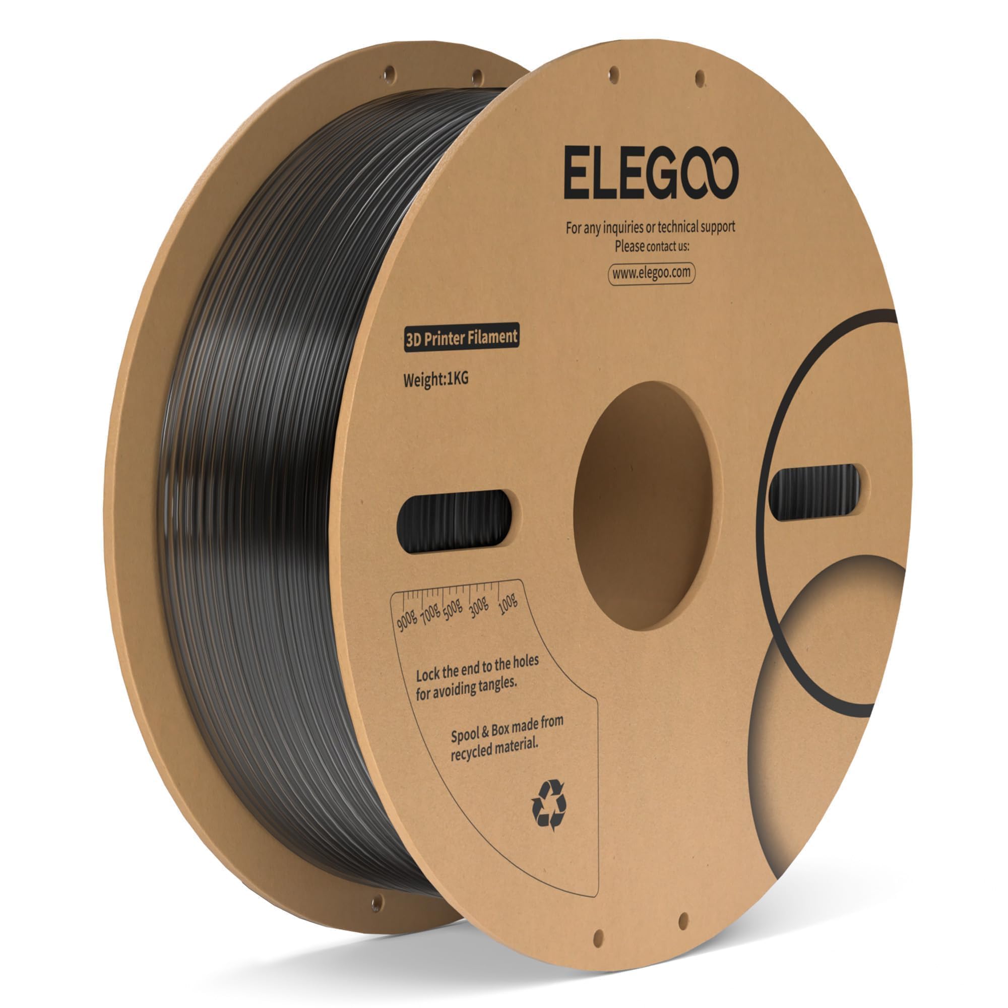 ELEGOO PC Filament 1.75mm Clear Black 1KG, Tough and Durable Professional 3D Printer Filament Dimensional Accuracy +/- 0.05mm 1KG Spool Heat Resistant