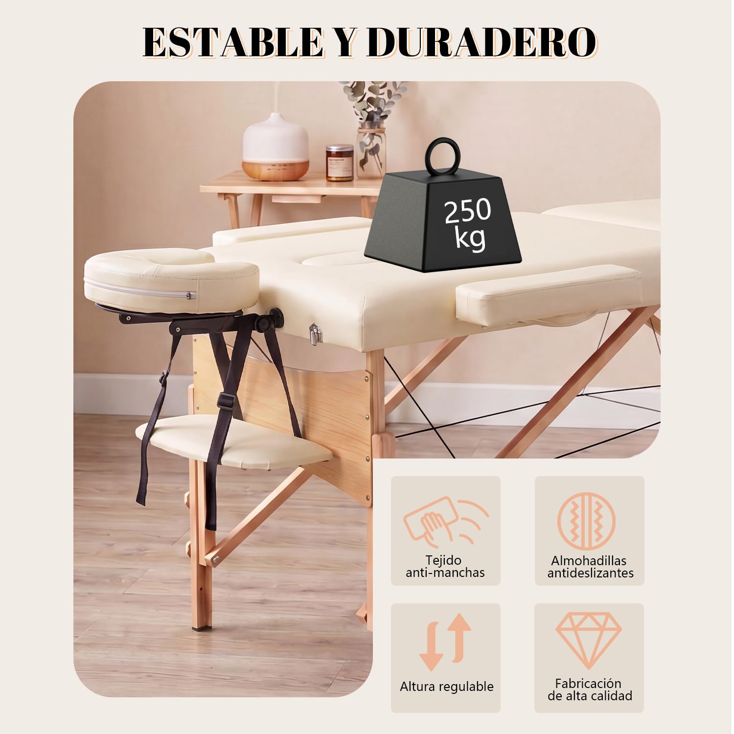Kidol&Shellder® Cama de Masaje 60cm, Plegable, 250kg Capacidad, 9cm Acolchado, Bolso de Transporte, Cierre Double, Blanco