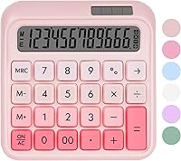 Vista 1 de Mechanical Switch Calculator, Desktop Calculators, Pink Calculators Big Buttons, 12-Digits Large LCD Display, Solar & Battery Dual Power, Desk