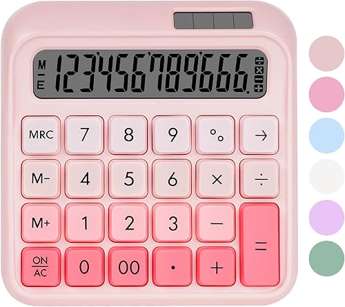 Calculadora de interruptor mecánico, calculadoras de escritorio, calculadoras rosas botones grandes, pantalla LCD grande de 12 dígitos, energía dual