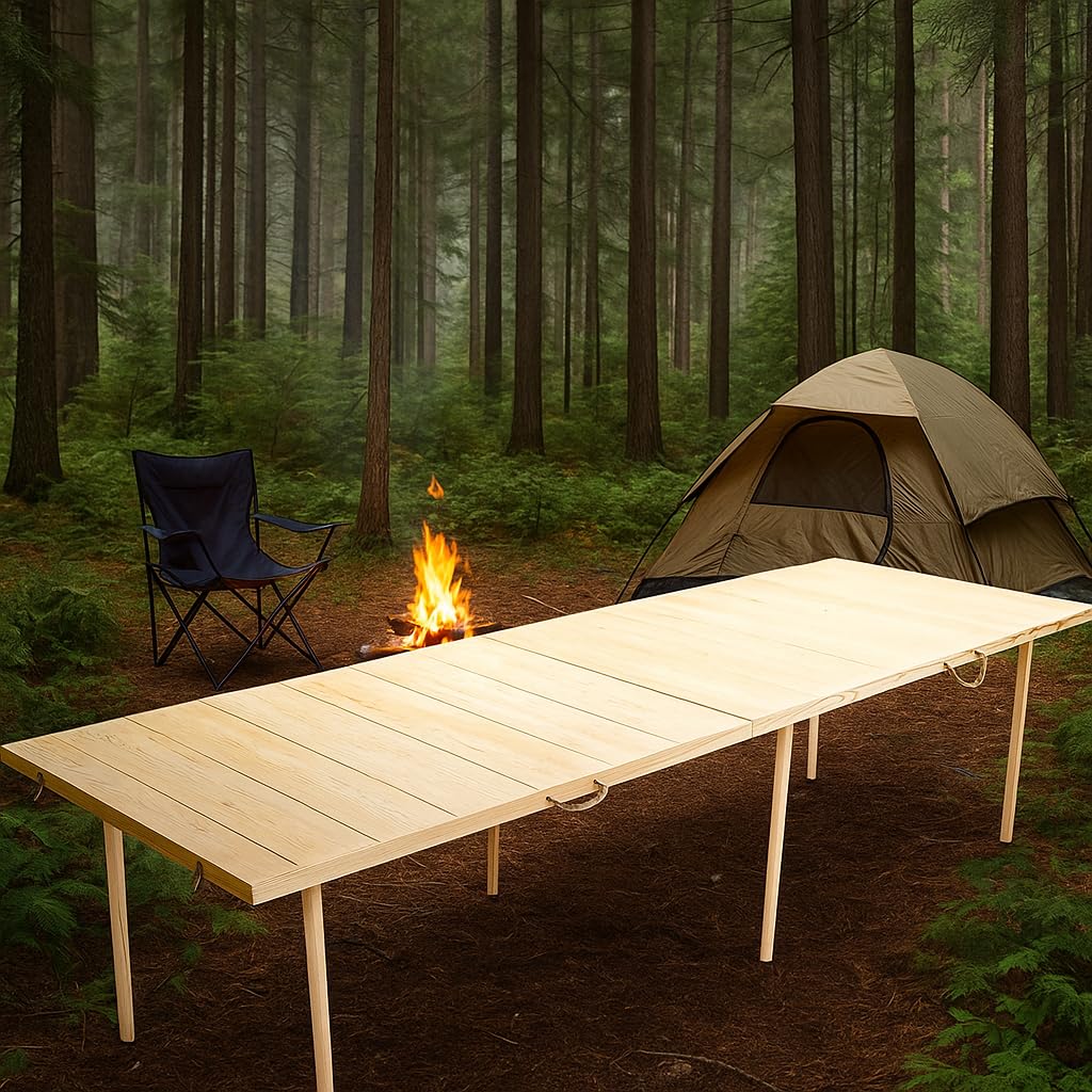 pratikoutdoor Katlanır Kamp, Piknik ve Bahçe Masası 75x228 cm - Ham Naturel Renk
