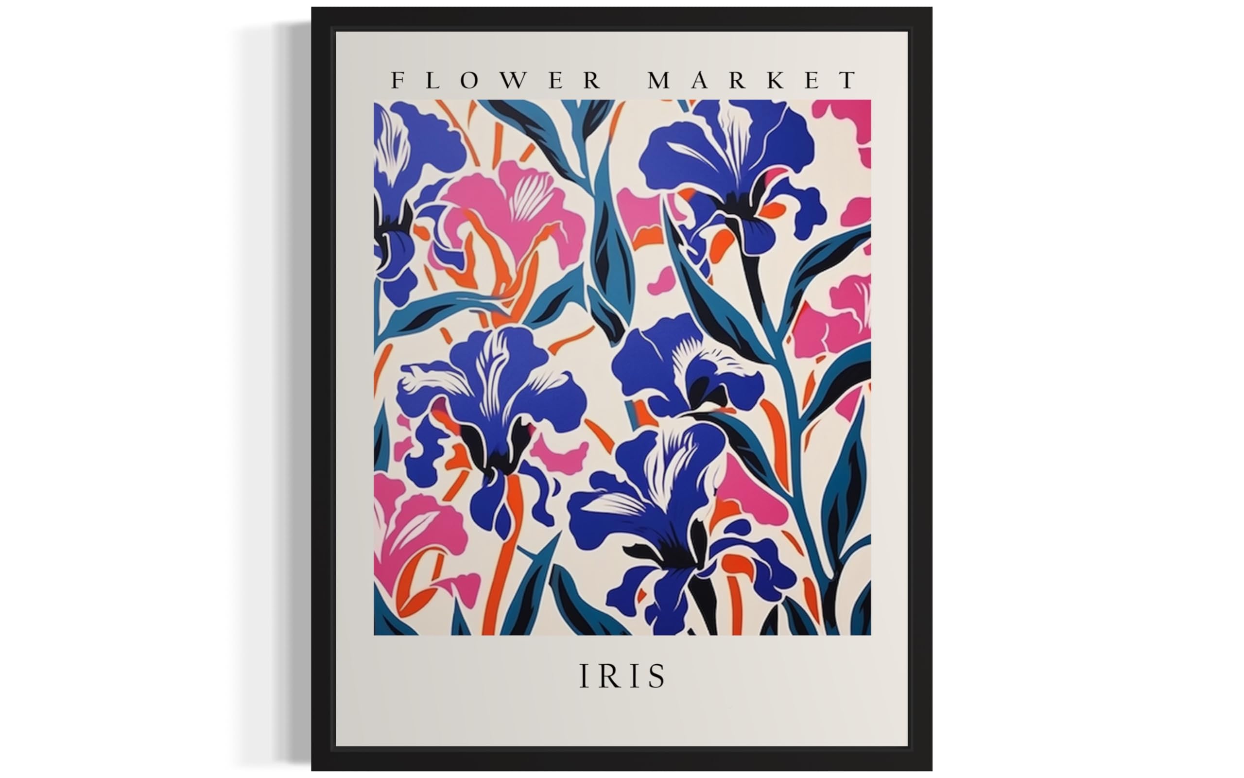 Iris Flower Market Art Print Poster, Floral Aesthetic Botanical Pastel Painting for Bedroom, Bathroom Living Room Decor 75 (Iris, 8 x 10 inches, Black
