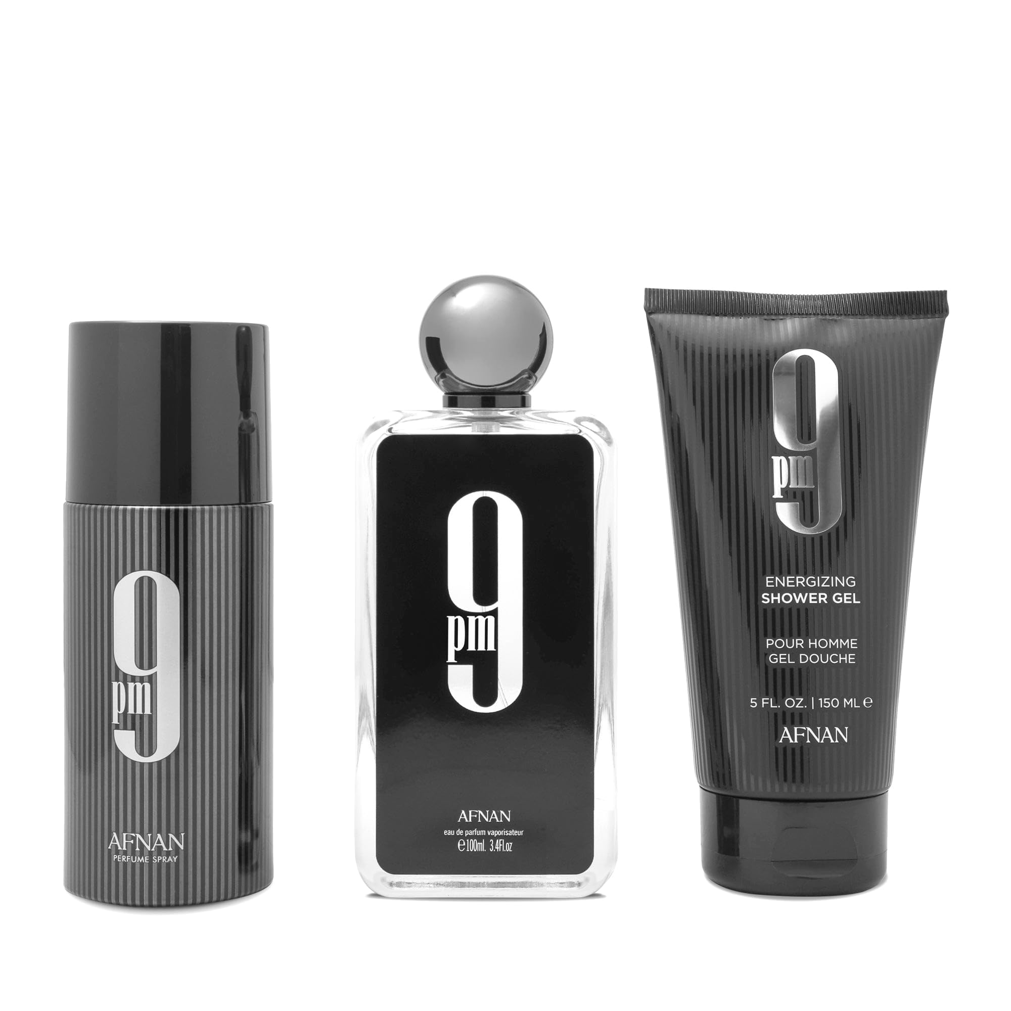 Afnan 9 PM Geschenkset, Eau de Parfum 100 ml, Shower Gel 200ml, Deo 250ml, für Herren, inspiriert von Jean Paul Gaultier
