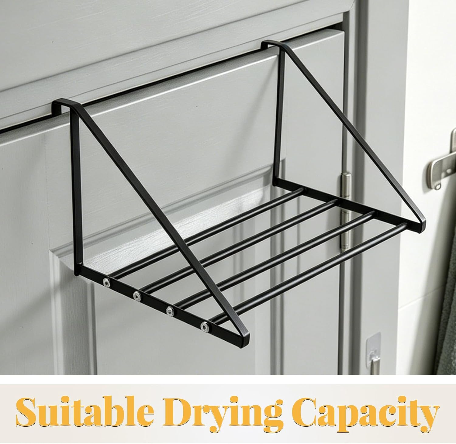 Baluue The Door Clothes Hanger Rack 1pcs Black Stainless Steel Laundry Drying Rack Space Saving Coat and Garment Organizer for Bathroom and Washroom