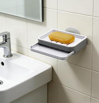 2PCS Double Layer Soap Dish for Shower, Wall Mounted Bar Soap Holder Suction Cup 2 Layer Self Draining Soap Case Sponge Holder for Shower Bathroom, Tub and Kitchen Sink, Drill-Free Tray