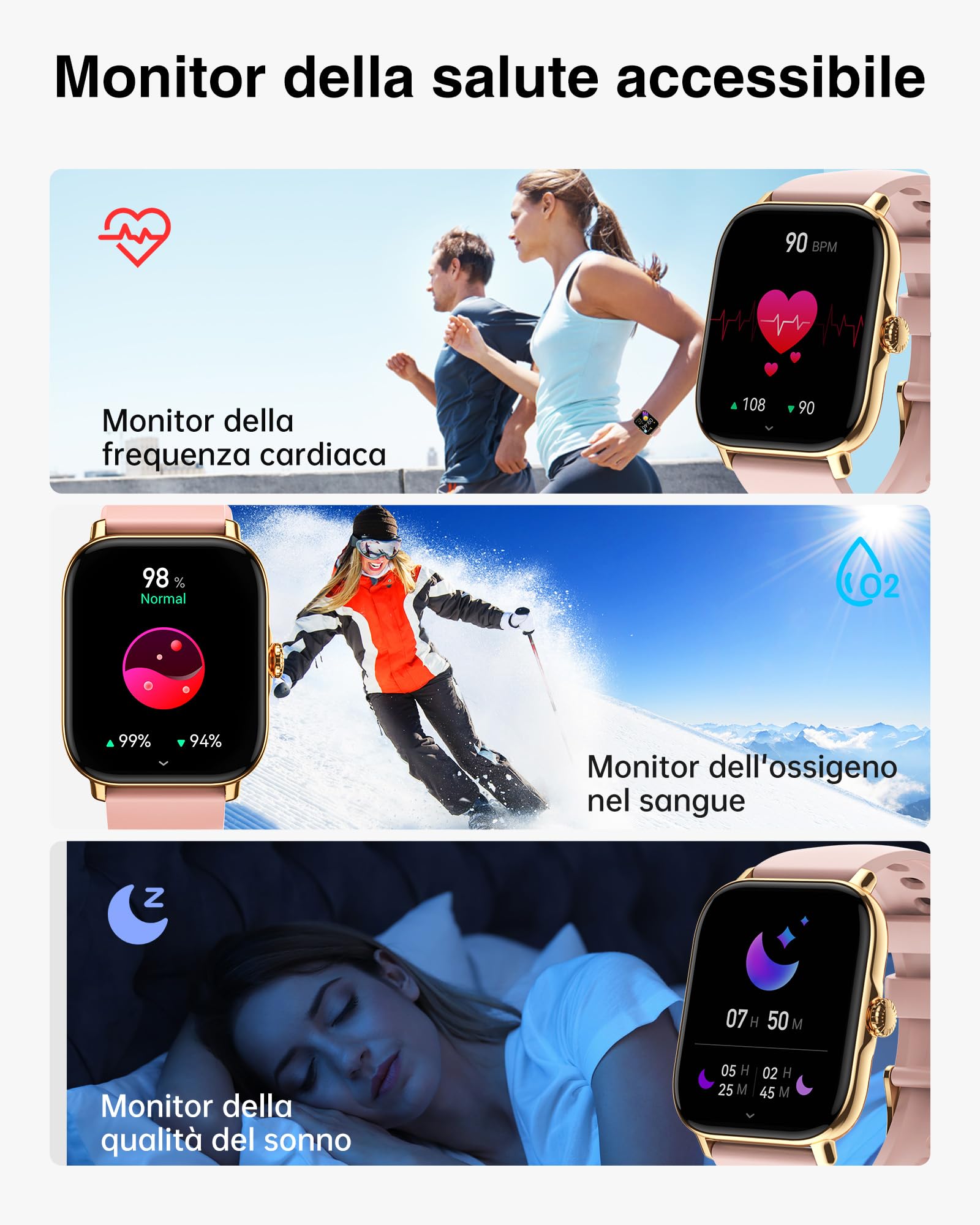 Smartwatch-Donna - 1.85" Schermo Orologio Smart Watch Effettua/Risposta Chiamate,7/24h Cardiofrequenzimetro, Contapassi, Monitoraggio Del Sonno,Fitness Tracker per iOS Android