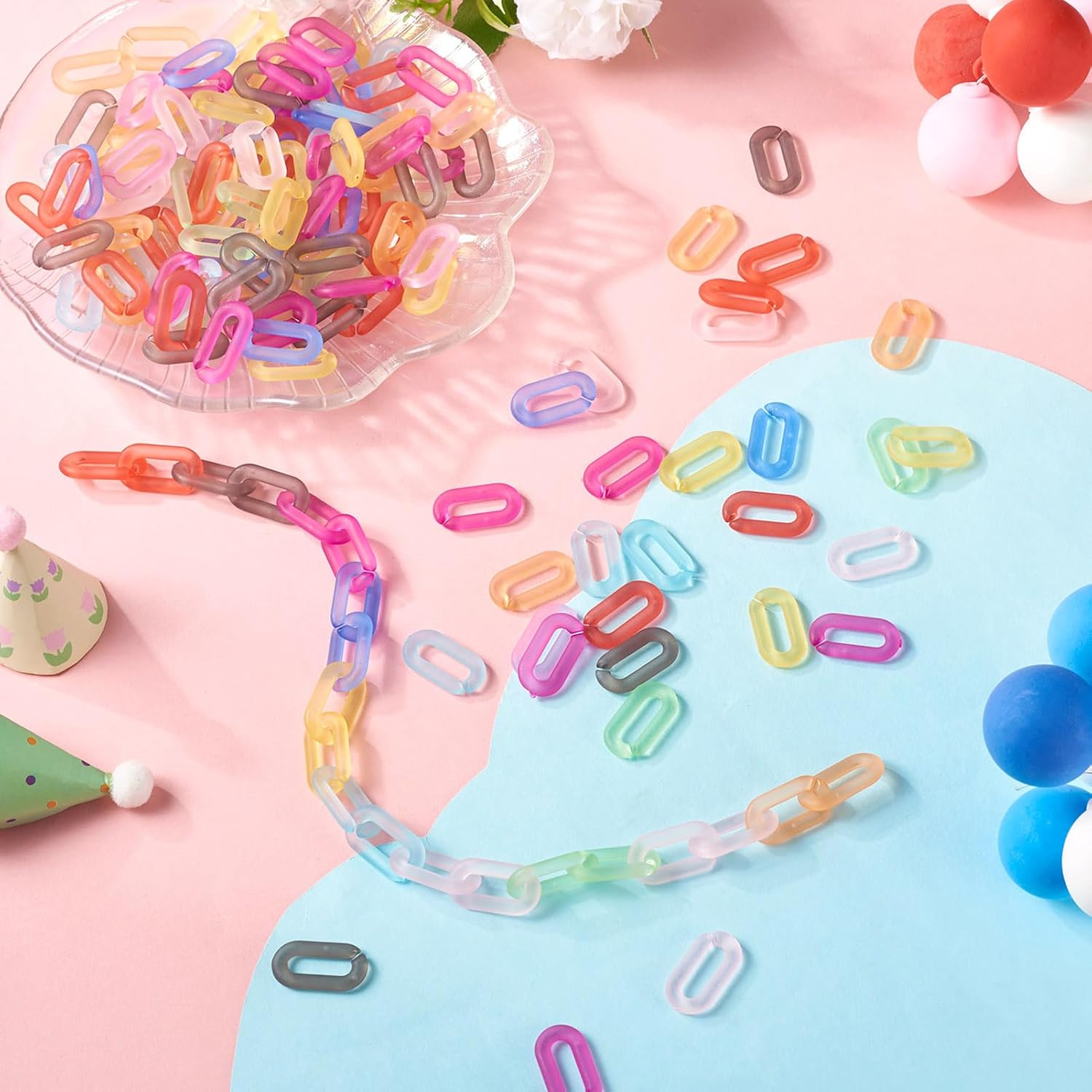 200 Pcs Colorful Linking Rings Iridescent Quick Link Connectors Frosted Oval Acrylic Rings for Cable Chain Making Jewelry Bracelet Necklace Women Lanyard Accessory - Image 4