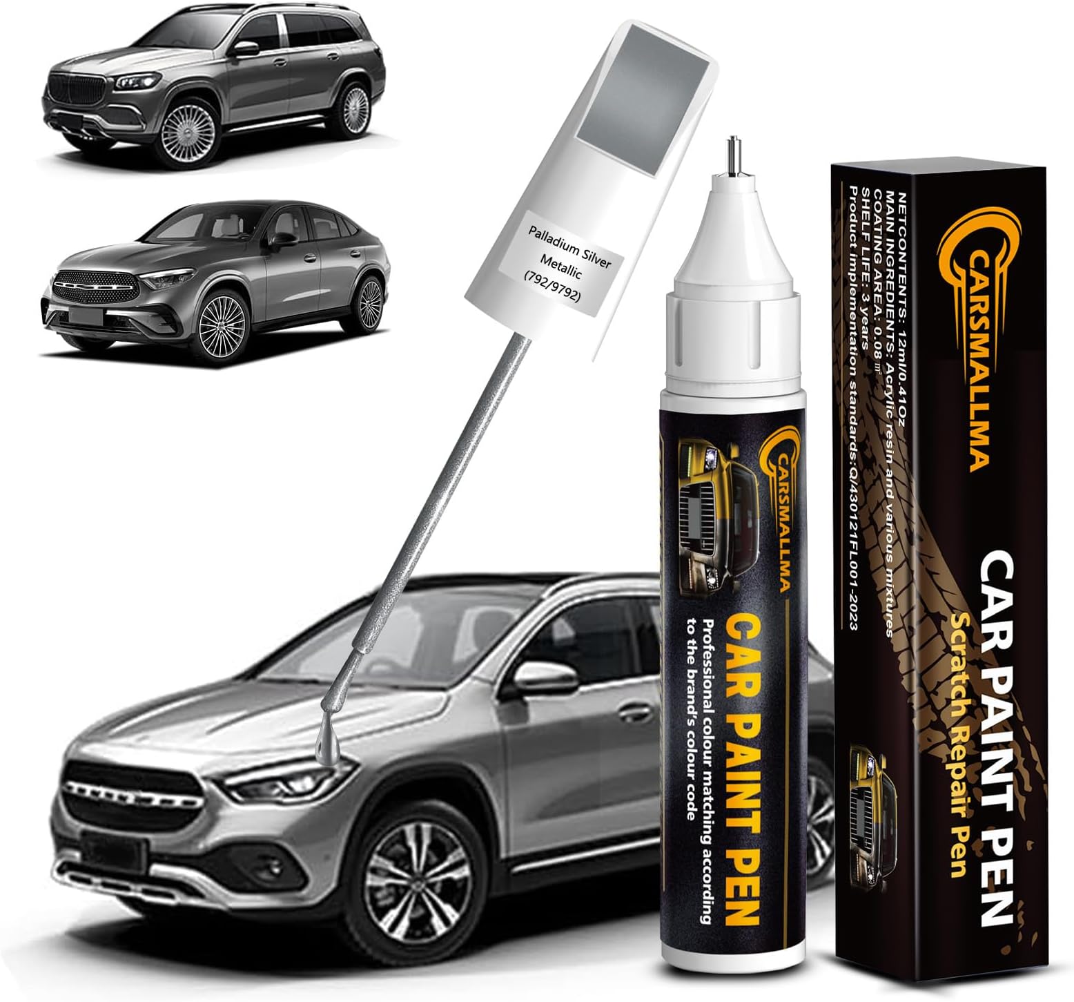 Car Touch Up Paint(792/9792 Palladium Silver Metallic) for Mercedes-Benz, Color Accurate Car Scratch Repair Remover Pen,Auto Paint Quick and Easy to fix vehicle Chips and Nicks Scuff