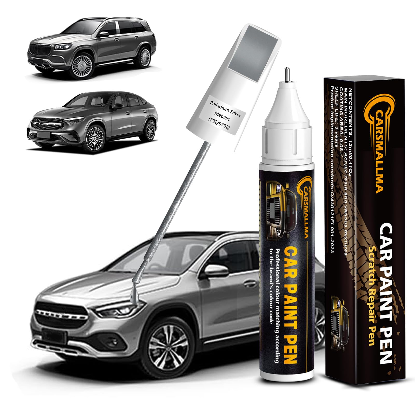 Car Touch Up Paint(792/9792 Palladium Silver Metallic) for Mercedes-Benz, Color Accurate Car Scratch Repair Remover Pen,Auto Paint Quick and Easy to fix vehicle Chips and Nicks Scuff