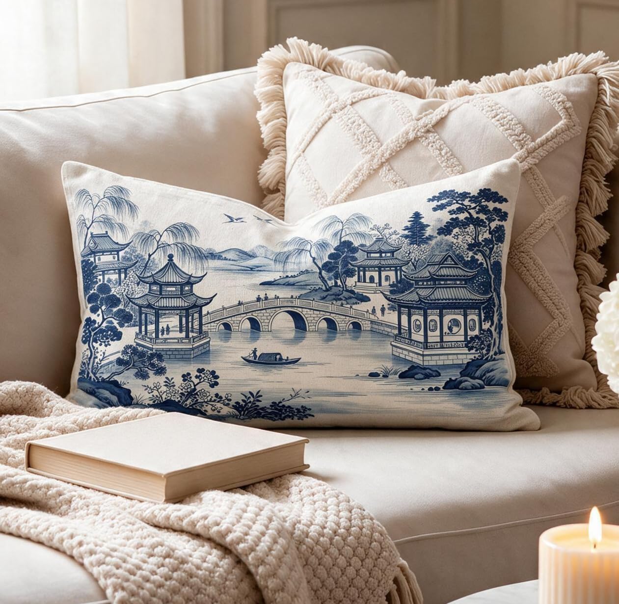 Pillowcase 16x16 Cozy Fall Halloween Ghost Lakeside Pillow Cover image 4