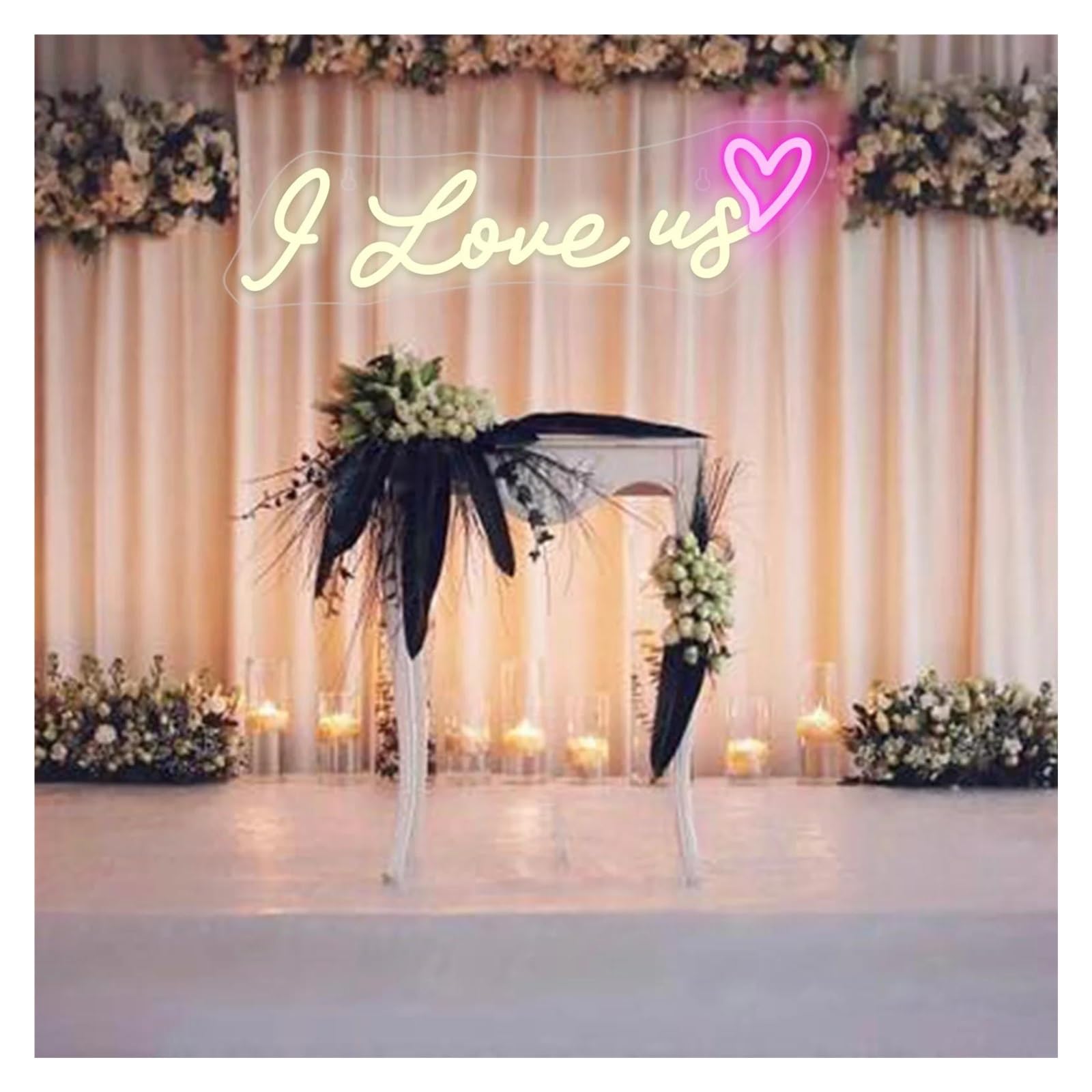 Wiszące neony artystyczne Neonowa Tablica I Love Us Z Sercem Do Dekoracji Ściennej Ściemnialna Tablica Świetlna Do Sypialni, Na Przyjęcie Z Okazji Zaręczyn 42X13cm(B)