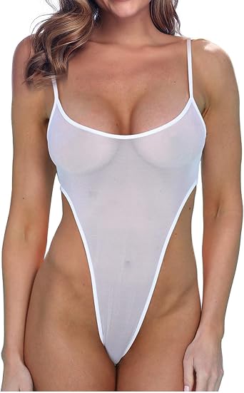 SHERRYLO Sheer One Piece Swimsuit See Through G String Monokini Bikini Sheer When Wet Swimsuits Mesh Bathing Suit
