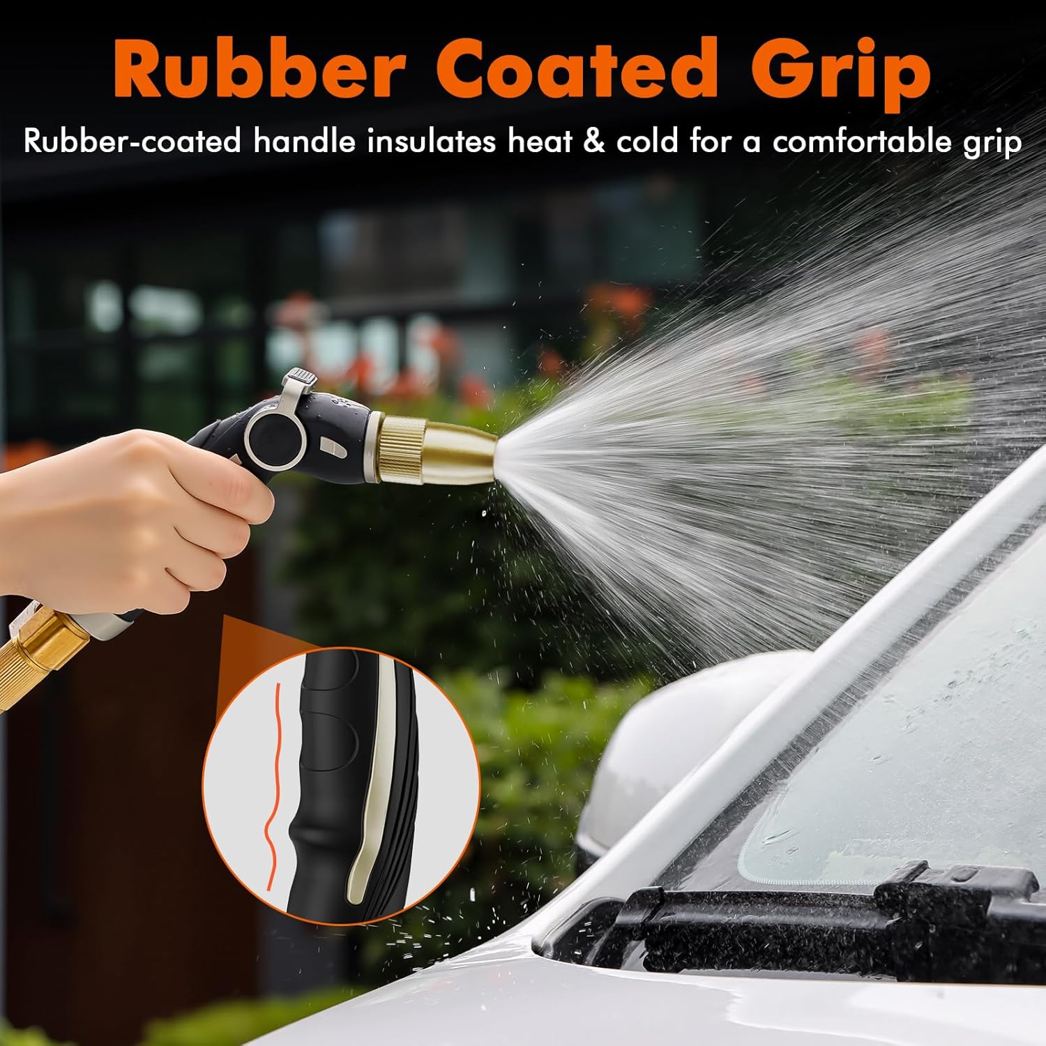 RESTMO High Pressure Hose Nozzle Sprayer, Heavy Duty Brass Head, Metal Water Hose Nozzle for Car Washing, Garden Cleaning, Lawn and Plant Watering, Adjustable Thumb Flow Control, 4 Spray Patterns