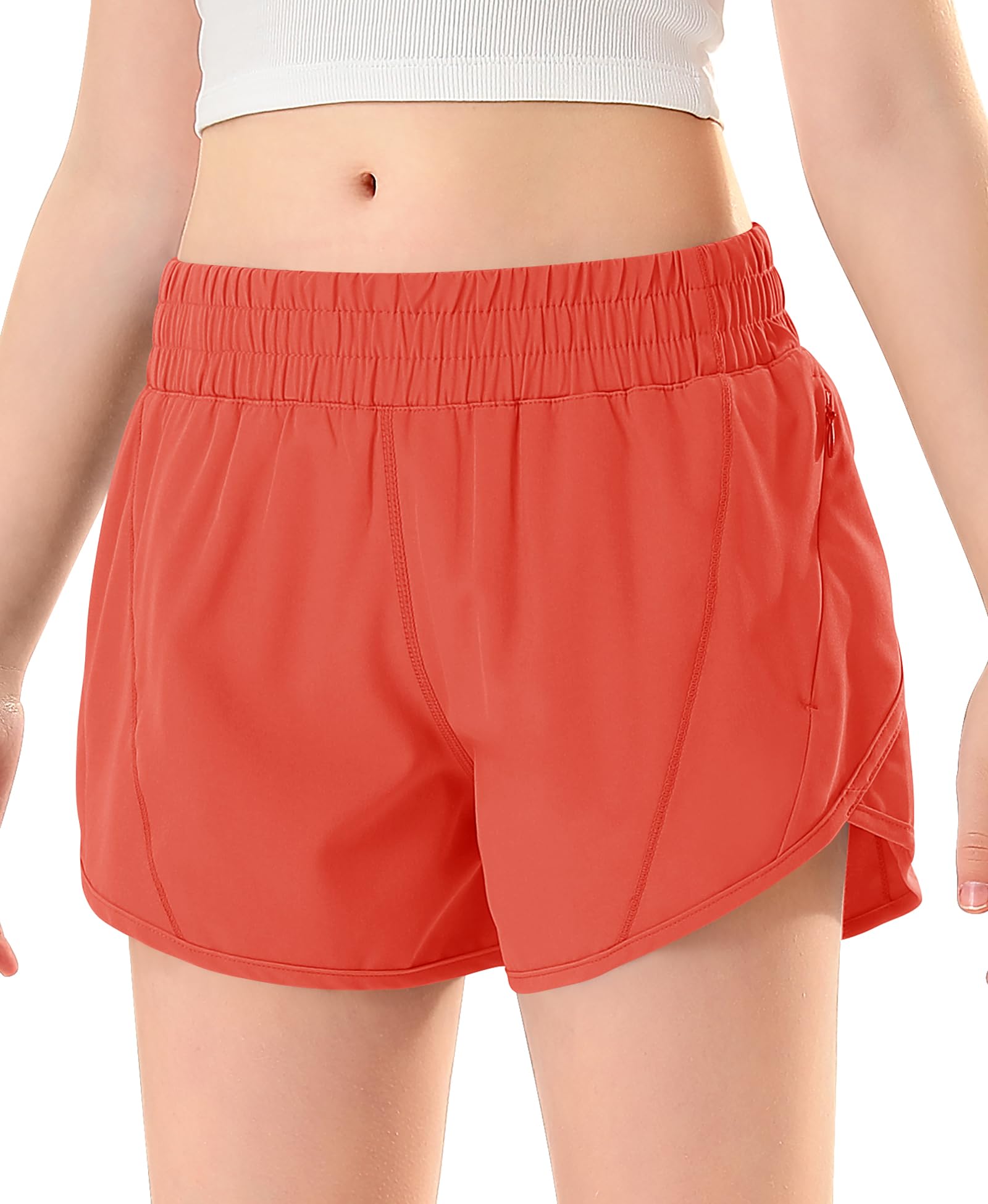DOCUMO Girls Athletic Shorts with Zipper Pockets 4-14Y