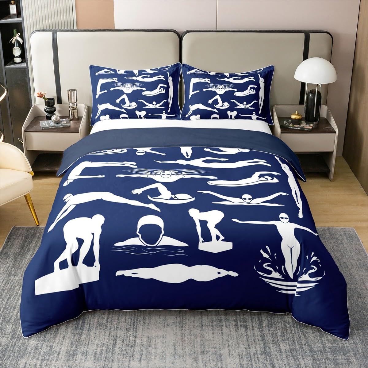 Parure de lit natation en coton pour relooker la chambre d'un garçon ado passionné