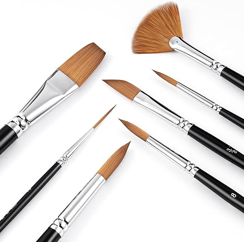 Miniatura 9 de Sable - 9 pinceles de acuarela profesionales superiores Kolinsky para artistas, redondos, ovalados, para acuarela, acrílicos, tintas de gouache,