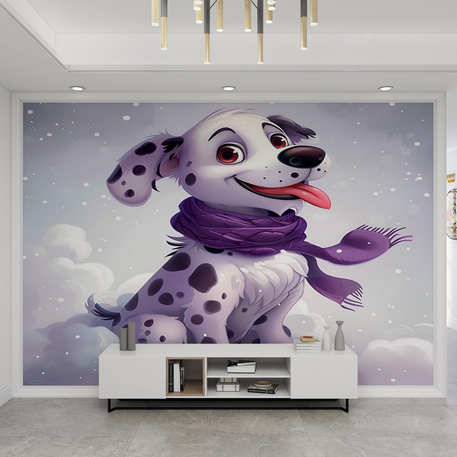 Papier peint violet animaux mignons pour transformer votre salon en hiver
