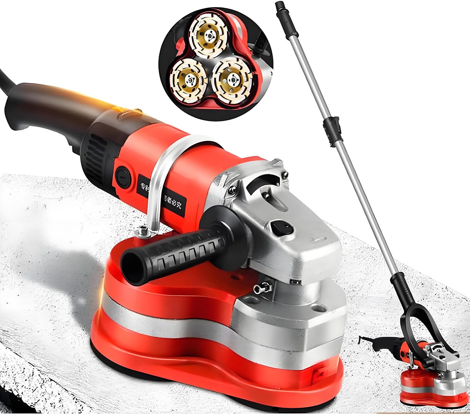 Drmoxin 3-Head Concrete Grinder Set Concrete Floor Grinder 2800RPM Concrete S urface Planer, Electric Diamond Polisher Machine with 6 Speed Control & Dust Extraction Shroud Withpole