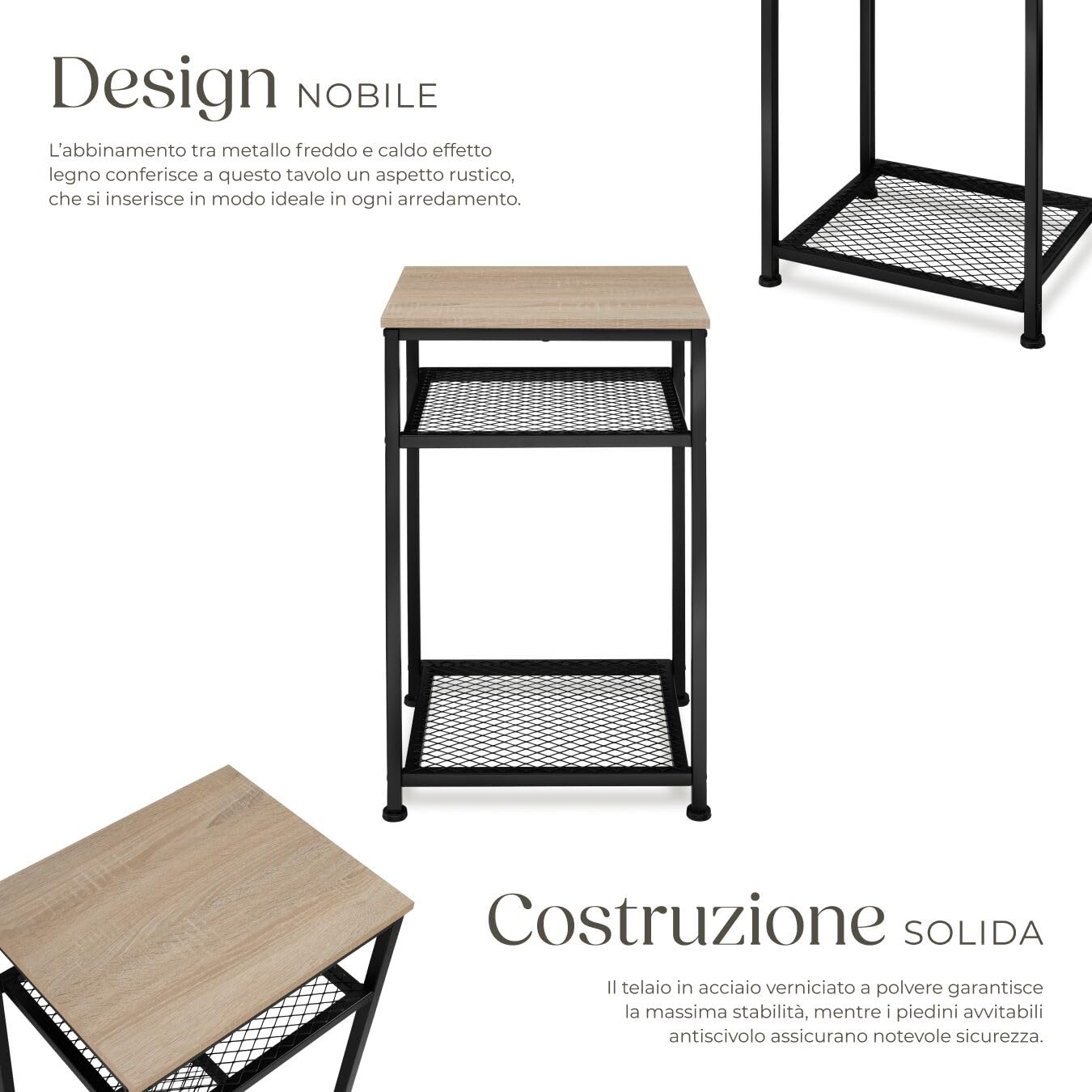 tectake® Tavolino salotto 45,5x36x75,5cm, Tavolino da divano, 3 Ripiani, Salotto, Soggiorno, Camera per Libri, Foto, PC, Piante e Bevande, Arredamento Casa, Ufficio - Legno Industriale Chiaro