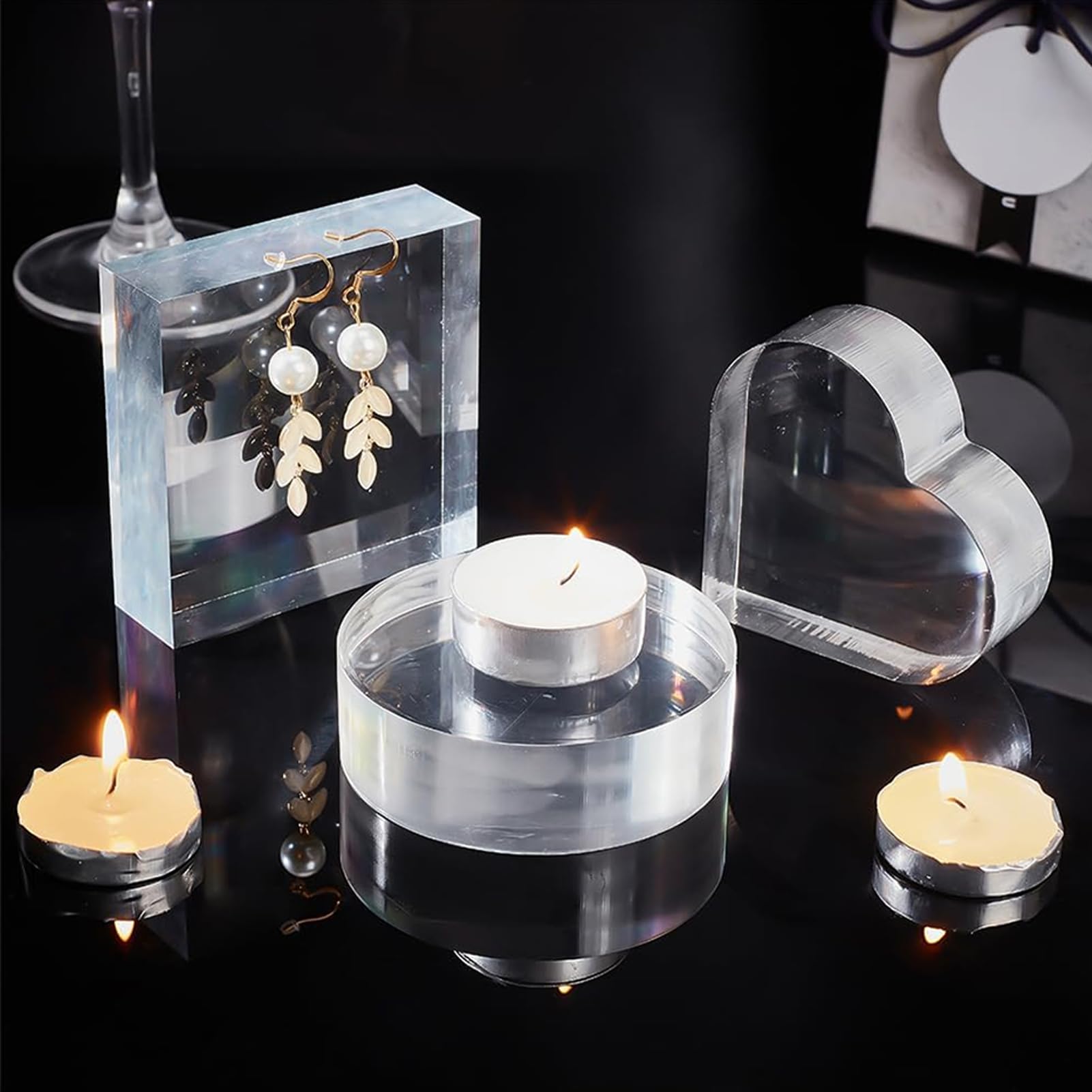 Espositore in Acrilico con Blocco Trapezoidale Smussato, Base Trasparente, Alzate Trasparenti, Cubo Solido, Spessore 2,5cm per Negozio, Galleria, Ufficio,20x20