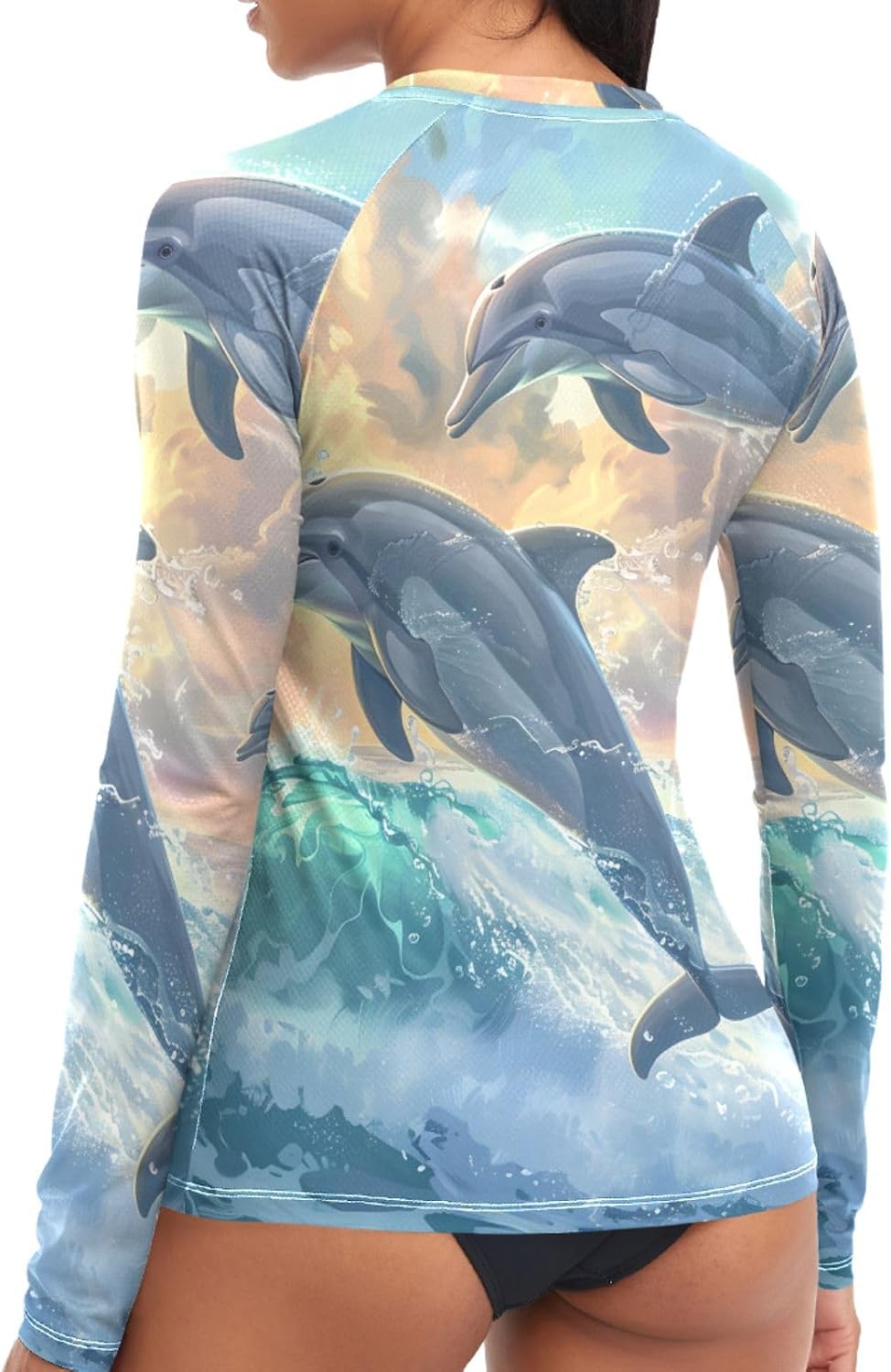 Women's Rash Guard UPF 50+ Long Sleeve Wolf Moon Aurora Swim Top Quick Dry Swimsuit