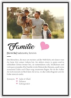 GRAVURZEILE Definition Poster & Kunstdrucke mit eigenem Foto - Geschenke für Familie - Personalisierte Wandbilder - Wanddeko Deko für Wohnzimmer Schlafzimmer Flur & Diele - Familie Geschenk