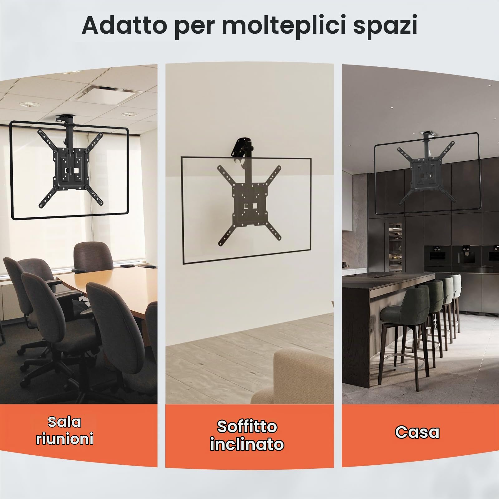 PUTORSEN 23-55 pollici Supporto TV soffitto, Girevole Ripiegabile Supporto TV da Soffitto per Soffitto Piano Inclinato, Porta TV Fino a 20kg con Max VESA 400x400mm,Nero