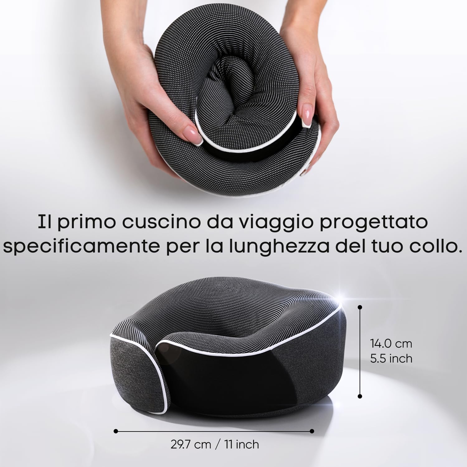 Proglobe Cuscino cervicale aereo, cuscino da viaggio, 100% memory foam, cuscino ortopedico, per viaggi con aereo, auto, treno, con maschera 3D, borsa a rete di alta qualità, Grigio scuro