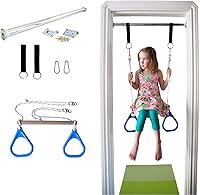Vista 1 de Interior columpio por DreamGym Barra de Trapecio y anillas de gimnasia Combo para puerta de gimnasio – azul