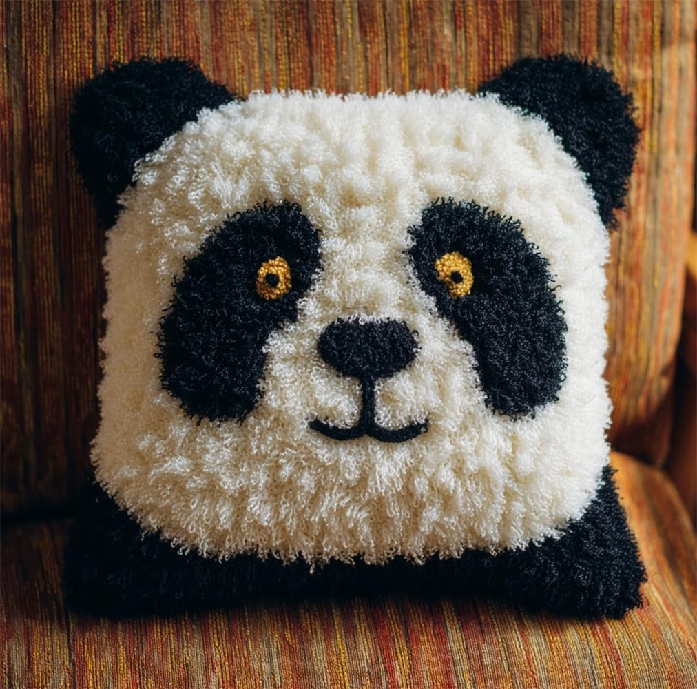 kitphoenix Latch Hook Cushion Kits Panda Latch Hook Pillow Case Kits Embroidery Kits 17X17Inch DIY Needlework Pillow Cover Sofa Cushion Rug Making Kits, DIY Craft Kits 17X17Inch