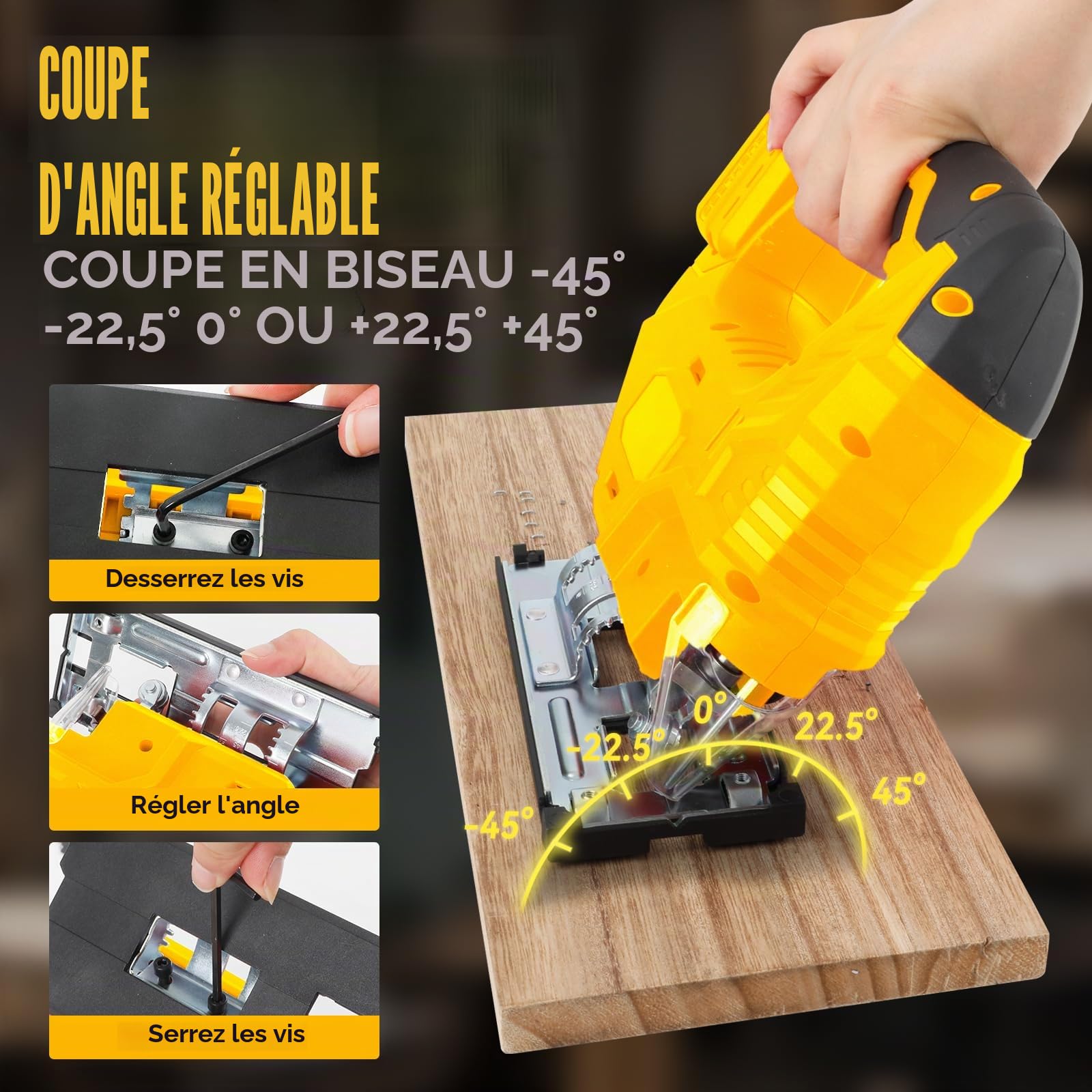 Scie sauteuse sans fil compatible avec batterie Dewalt 20V, outil de coupe de scie sauteuse sans balais 400 W, 2700 tr/min, coupes biseautées à 45° pour des coupes droites/incurvées/circulaires