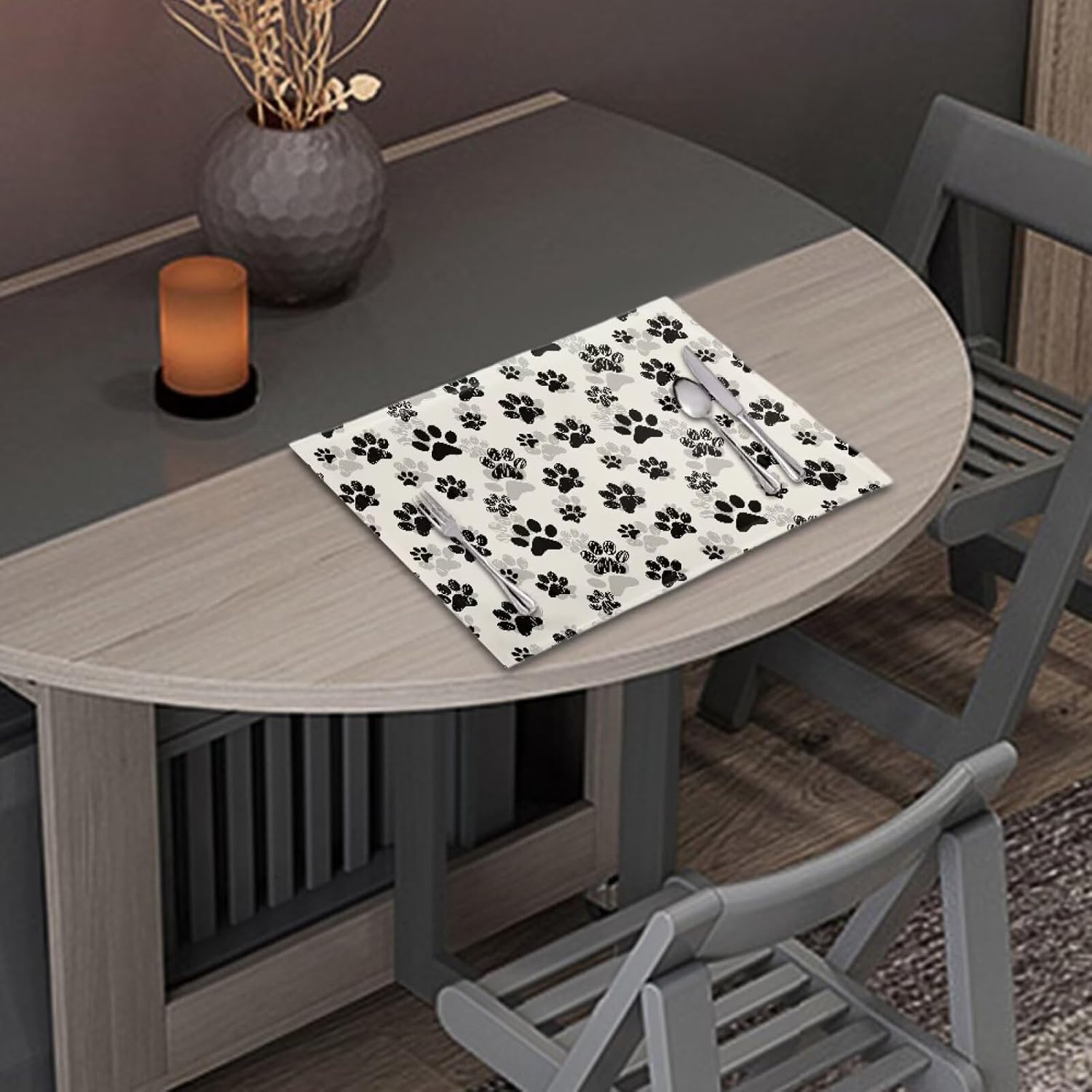 Dog Paw Print Placemats Heat-Resistant Place Mats for Dining Table/Kitchen Table Decorative Dinner Table Mats Set of 8 Placemats for Everyday Use Kitchen Table Mats
