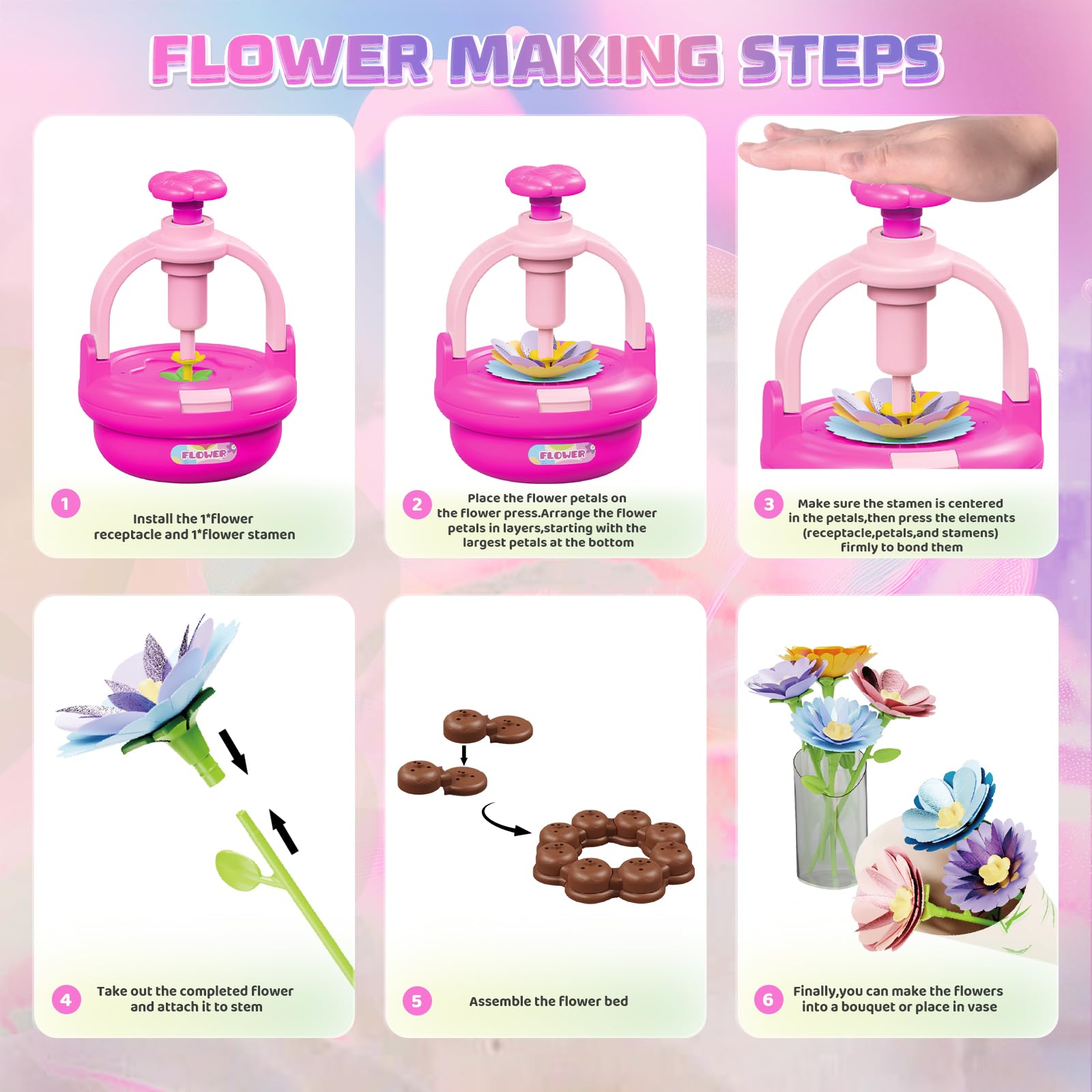 Plunack Activité Manuelle Fille 3 4 5 6 7 8 9 Ans, Kit Création Bouquet de Fleurs DIY, Jouet Fleurs Enfant, Bricolage Créatif et Cadeau Anniversaire Filles
