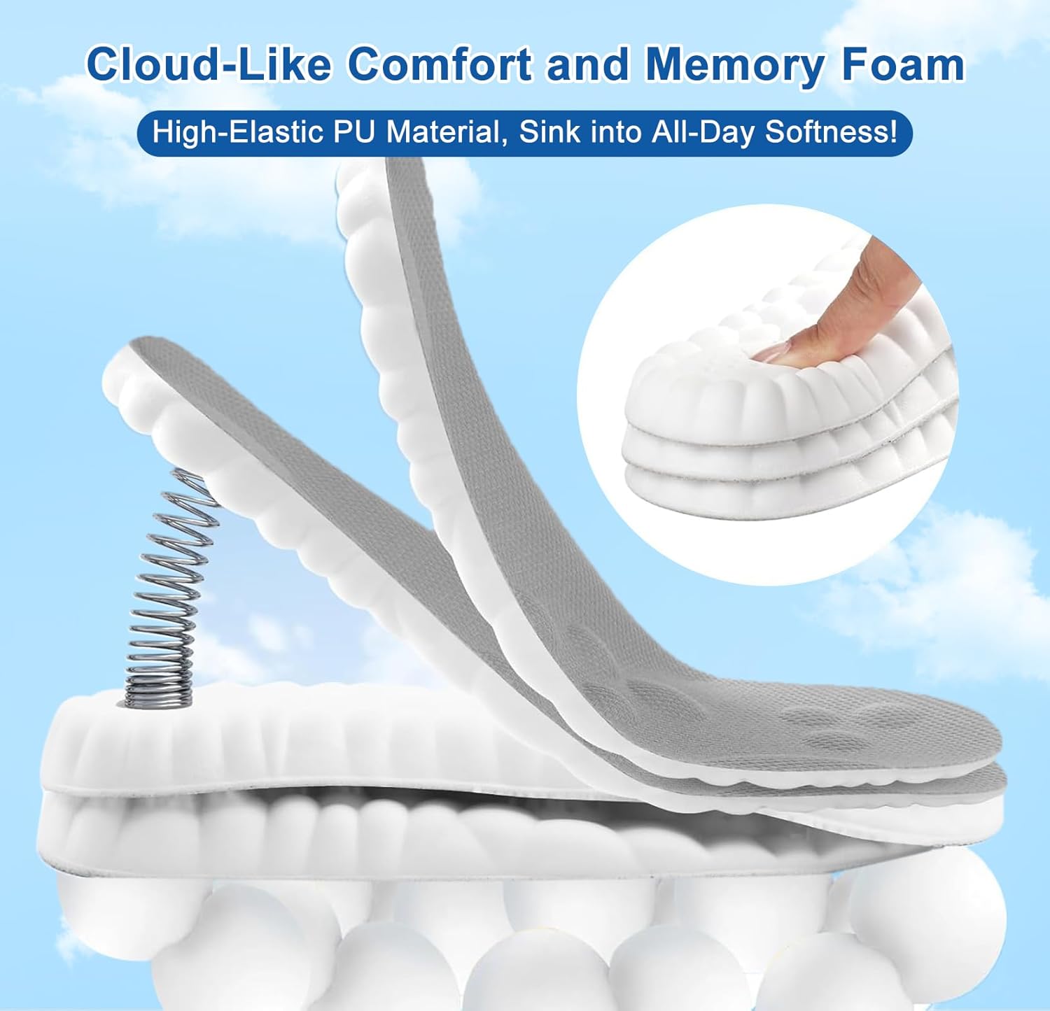 4D Cloud Insoles for Men Women, Comfortable and Breathable Memory Foam Shoe Inserts with Arch Support, Trim to Fit All Shoe Types(1Pair-Grey, Men 9-10/Women 11-12) - Image 5