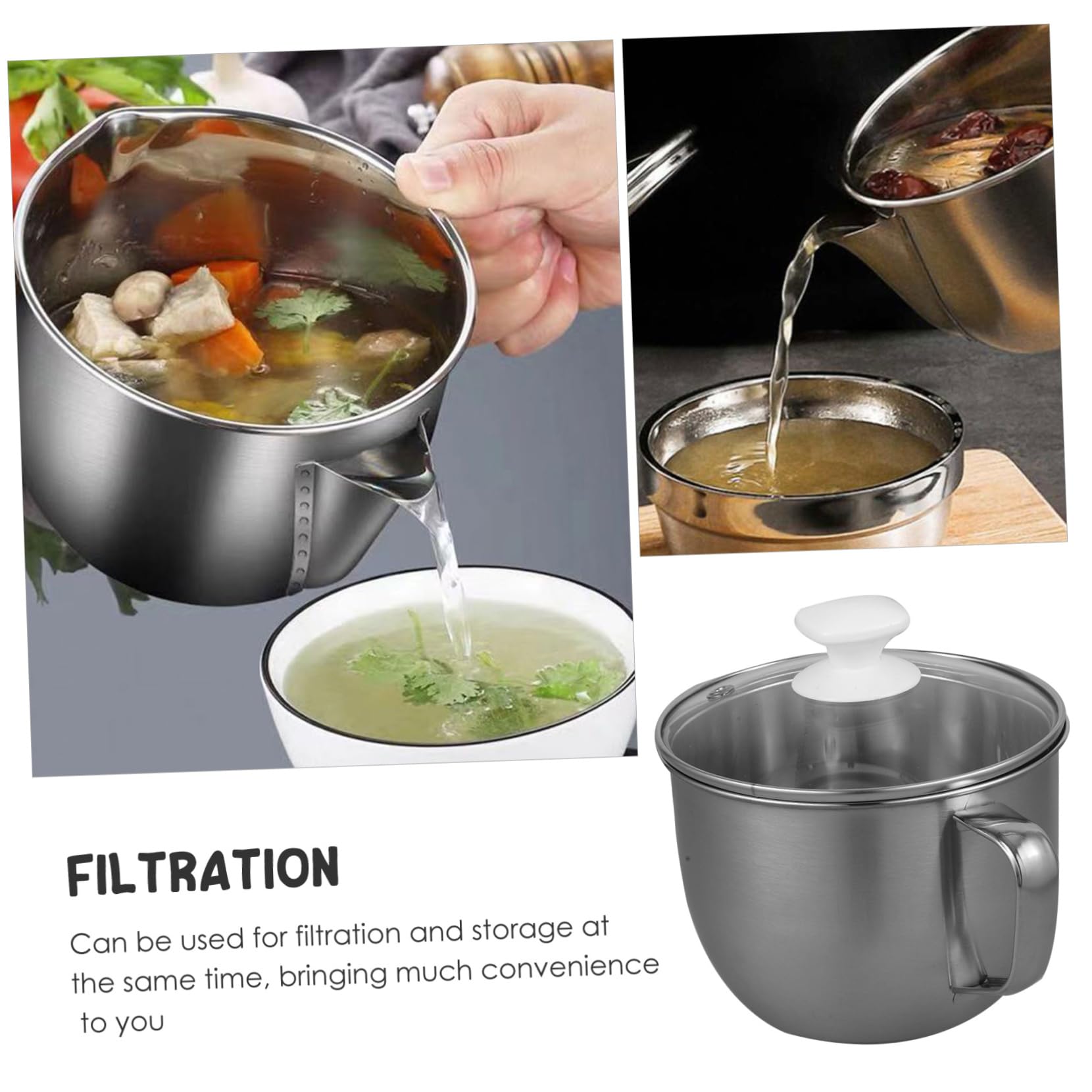 Garneck Stainless Steel Oil Filter Pot Multifunctional Kitchen Strainer for Frying Oil Filter Grease Canister Filterable