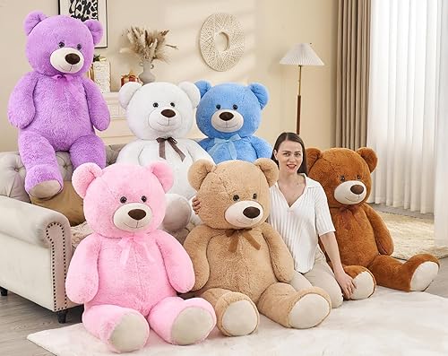 Vista 7 de Oso de peluche ultra suave de 51 pulgadas, animal de peluche grande para niñas y mujeres, regalos de Navidad, Pascua, día de San Valentín